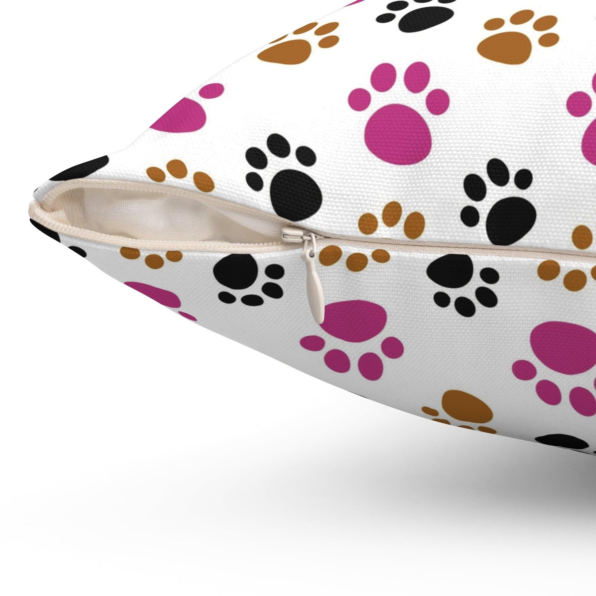 Paw Prints Pink Brown Square Pillow Pet Lover Elegance Charm to Your Décor Stylish Accent Housewarming Gift New House, Bridal Shower Gift - MRSBYVALLE