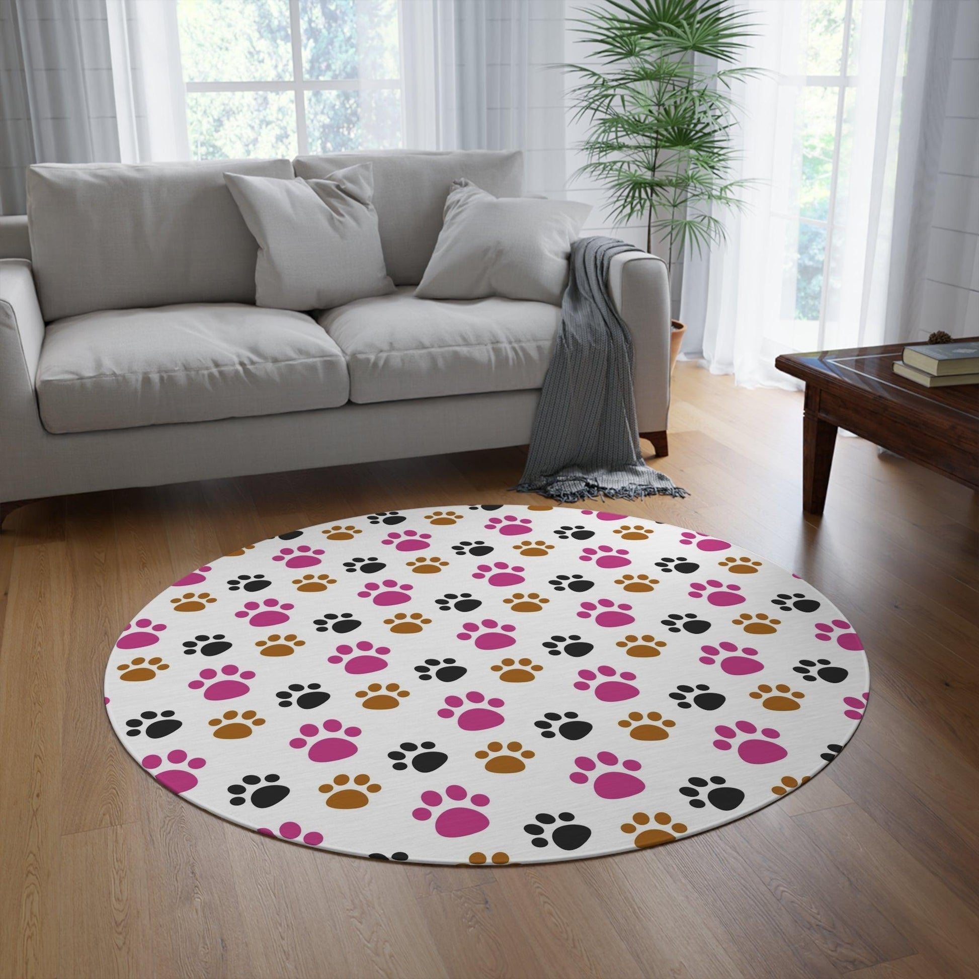 Pet Lover Paw Print Round Rug Perfect Gift for Dog and Cat Owner add Charm to Your Home Decor, Housewarming Gift Newlywed New House Rug - MRSBYVALLE
