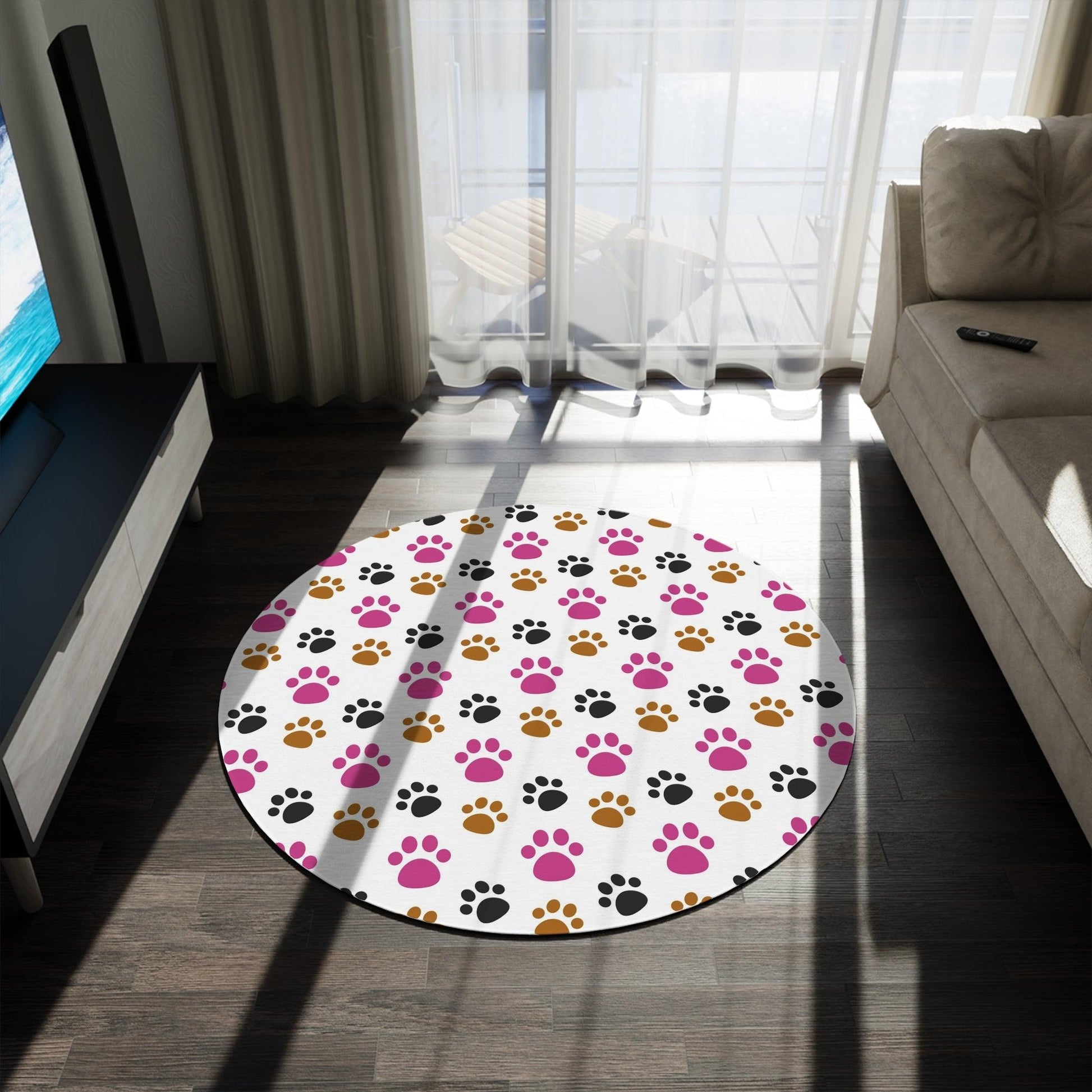 Pet Lover Paw Print Round Rug Perfect Gift for Dog and Cat Owner add Charm to Your Home Decor, Housewarming Gift Newlywed New House Rug - MRSBYVALLE