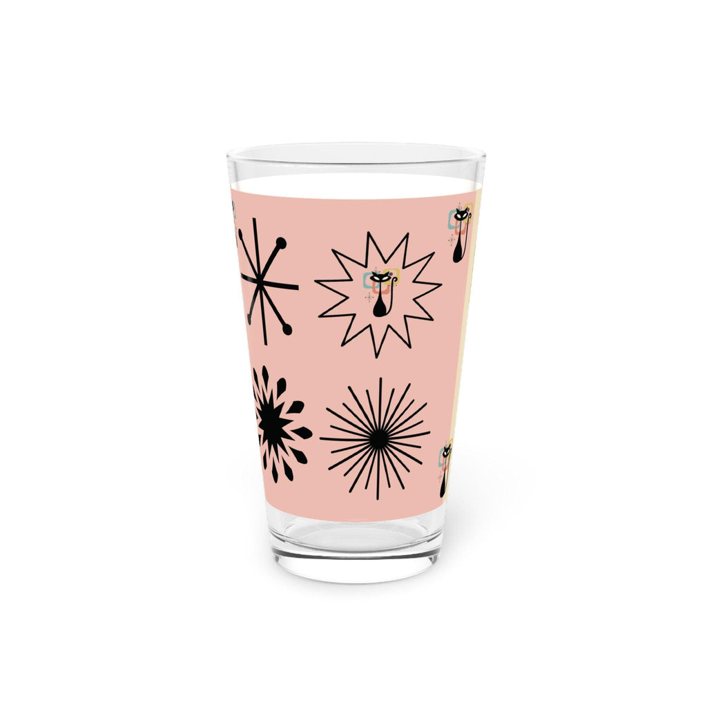 Pink and Yellow Retro Atomic Cat 16oz Pint Glass Kitschy Cat Pint Glass for Every Sip Atomic Cat Art Gifts, Party Drinkware, Cocktail - MRSBYVALLE