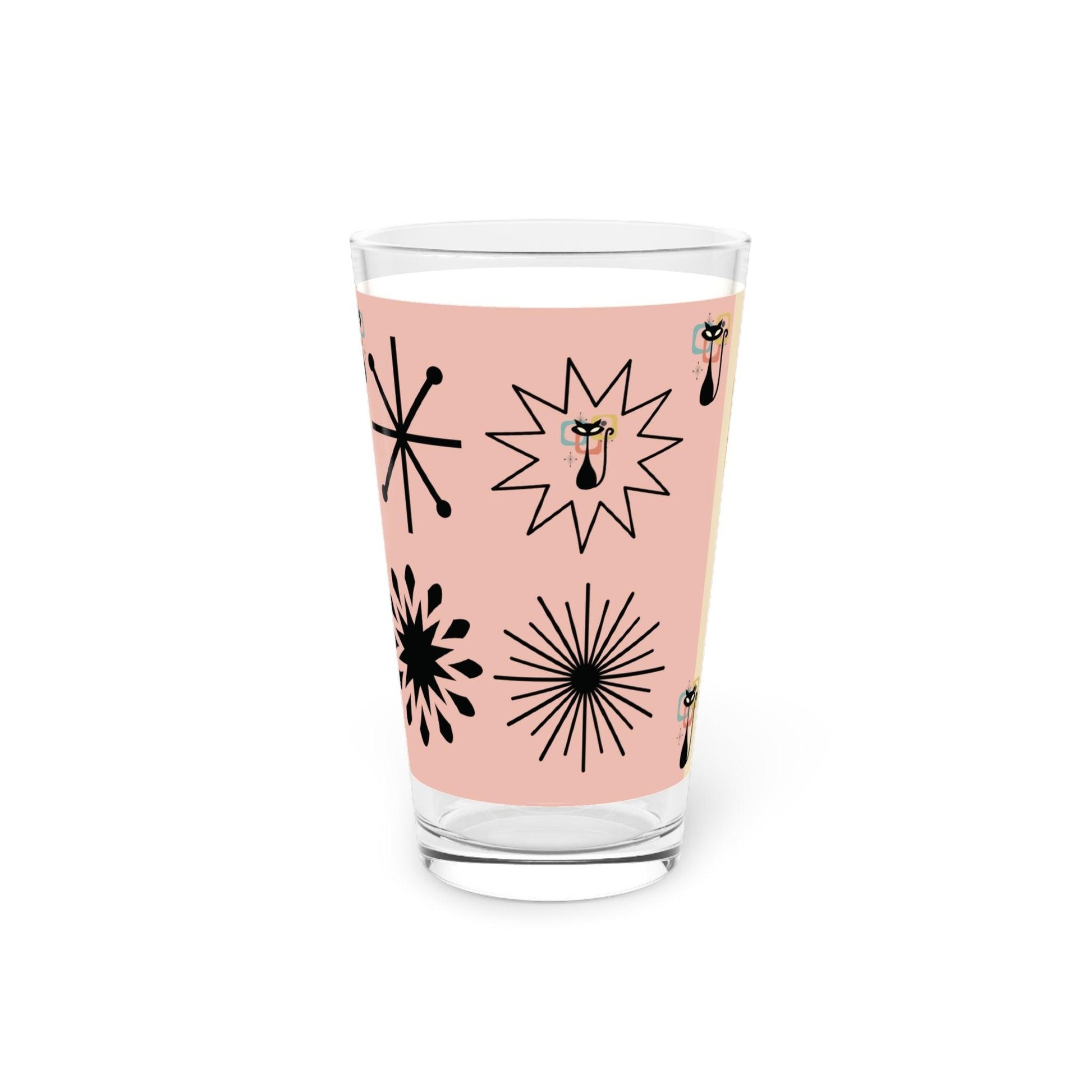 Pink and Yellow Retro Atomic Cat 16oz Pint Glass Kitschy Cat Pint Glass for Every Sip Atomic Cat Art Gifts, Party Drinkware, Cocktail - MRSBYVALLE