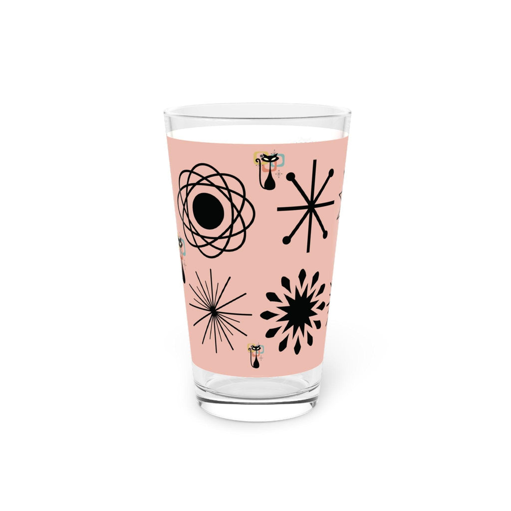 Pink and Yellow Retro Atomic Cat 16oz Pint Glass Kitschy Cat Pint Glass for Every Sip Atomic Cat Art Gifts, Party Drinkware, Cocktail - MRSBYVALLE
