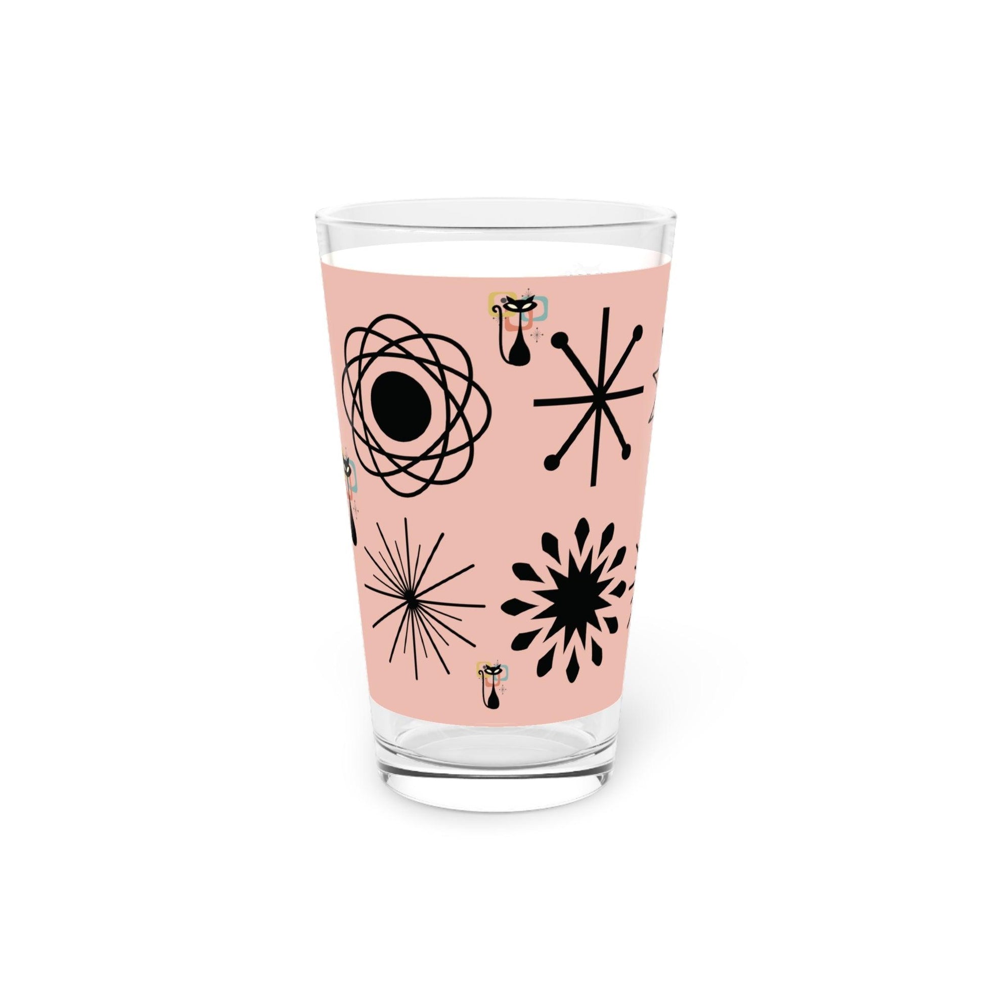 Pink and Yellow Retro Atomic Cat 16oz Pint Glass Kitschy Cat Pint Glass for Every Sip Atomic Cat Art Gifts, Party Drinkware, Cocktail - MRSBYVALLE