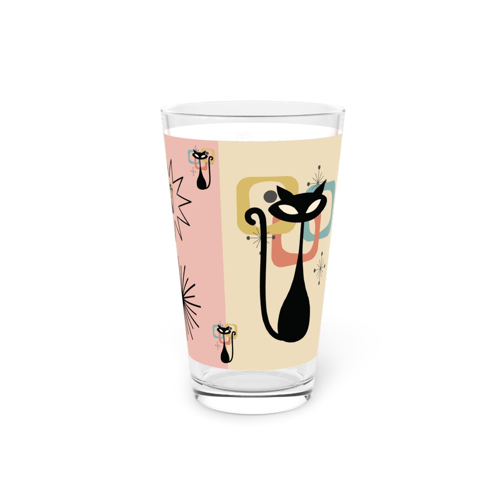 Pink and Yellow Retro Atomic Cat 16oz Pint Glass Kitschy Cat Pint Glass for Every Sip Atomic Cat Art Gifts, Party Drinkware, Cocktail - MRSBYVALLE