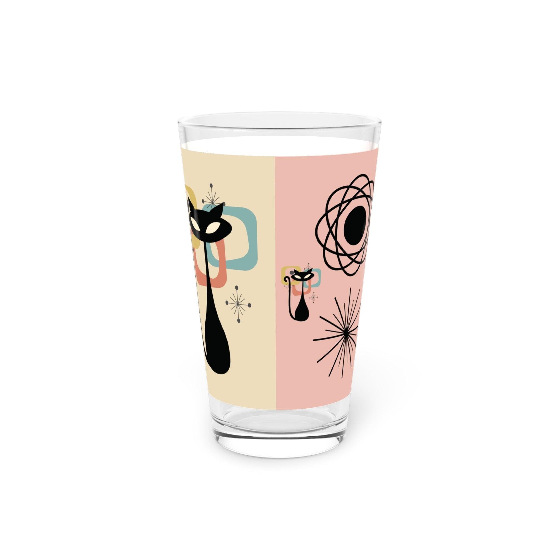 Pink and Yellow Retro Atomic Cat 16oz Pint Glass Kitschy Cat Pint Glass for Every Sip Atomic Cat Art Gifts, Party Drinkware, Cocktail - MRSBYVALLE