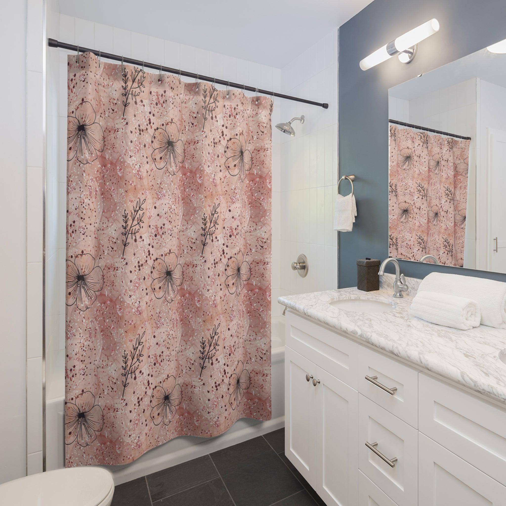 Pink BOHO Cottagecore Flowers Shower Curtain Nature-Inspired Elegance for Your Bathroom Oasis Housewarming New House Gift Newlywed Wedding Gift - MRSBYVALLE