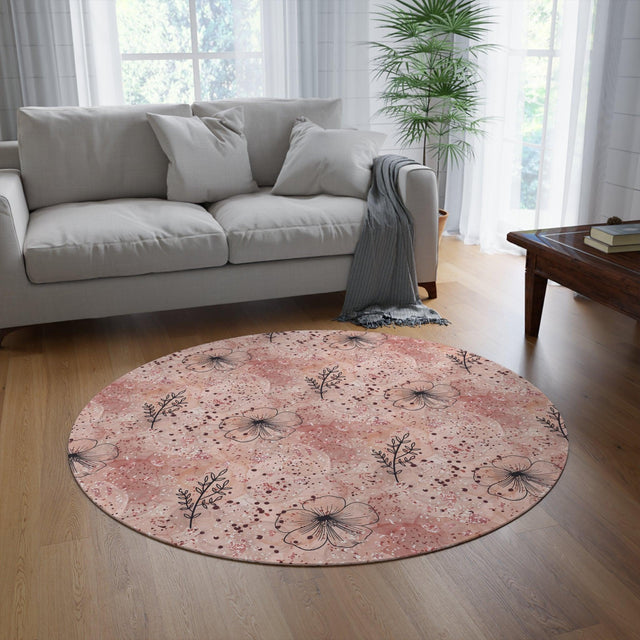 Pink Boho Cottagecore Round Rug (60x60) Whimsical Earthy Floor Decor Your Home Decor, Housewarming Gift Newlywed New House Rug interior Designer - MRSBYVALLE
