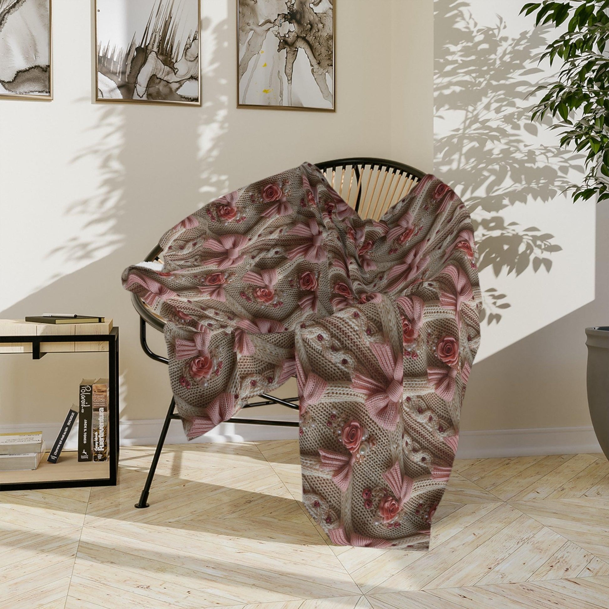 Pink Bow 3D Illusion Velveteen Microfiber Blanket Pink Dreams 3D Illusion Floral Velveteen Microfiber Blanket Luxurious Comfort Meets Enchanting Design Housewarming Gift Throw - MRSBYVALLE