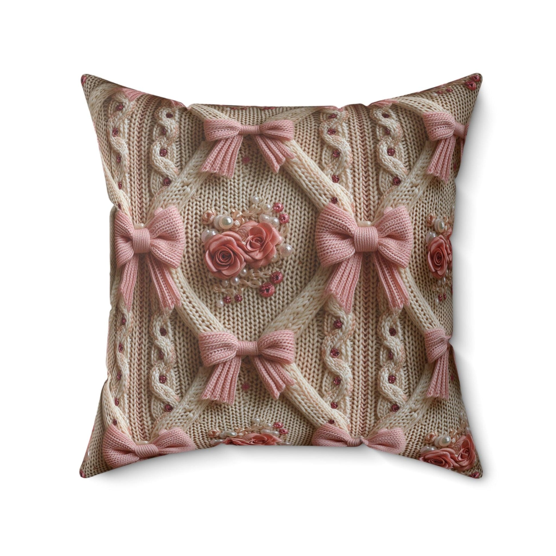 Pink Bows Illusion 3D Faux Flowers Square Throw Pillow Artistry Meets Comfort Home Decor New House Couple Gift Housewarming Gift, New House Gift - MRSBYVALLE
