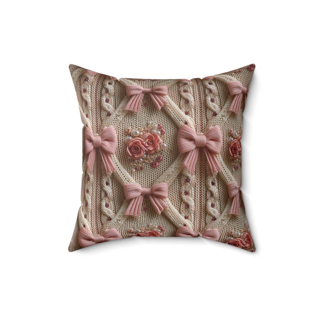 Pink Bows Illusion 3D Faux Flowers Square Throw Pillow Artistry Meets Comfort Home Decor New House Couple Gift Housewarming Gift, New House Gift - MRSBYVALLE