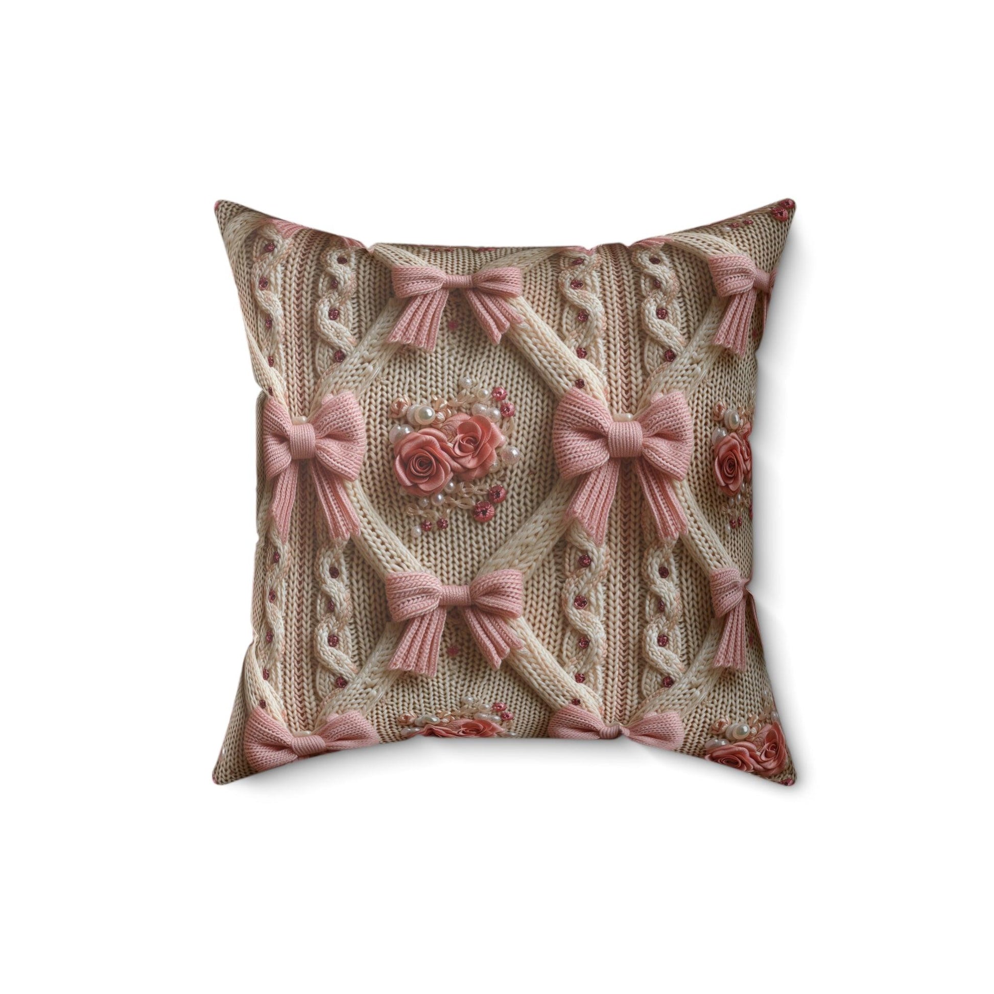 Pink Bows Illusion 3D Faux Flowers Square Throw Pillow Artistry Meets Comfort Home Decor New House Couple Gift Housewarming Gift, New House Gift - MRSBYVALLE