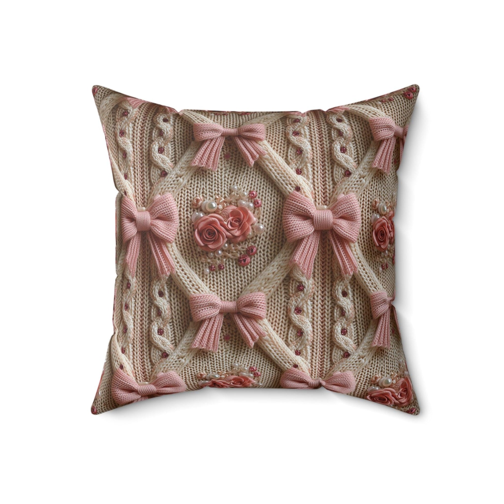 Pink Bows Illusion 3D Faux Flowers Square Throw Pillow Artistry Meets Comfort Home Decor New House Couple Gift Housewarming Gift, New House Gift - MRSBYVALLE