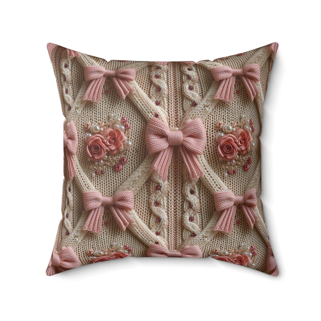 Pink Bows Illusion 3D Faux Flowers Square Throw Pillow Artistry Meets Comfort Home Decor New House Couple Gift Housewarming Gift, New House Gift - MRSBYVALLE