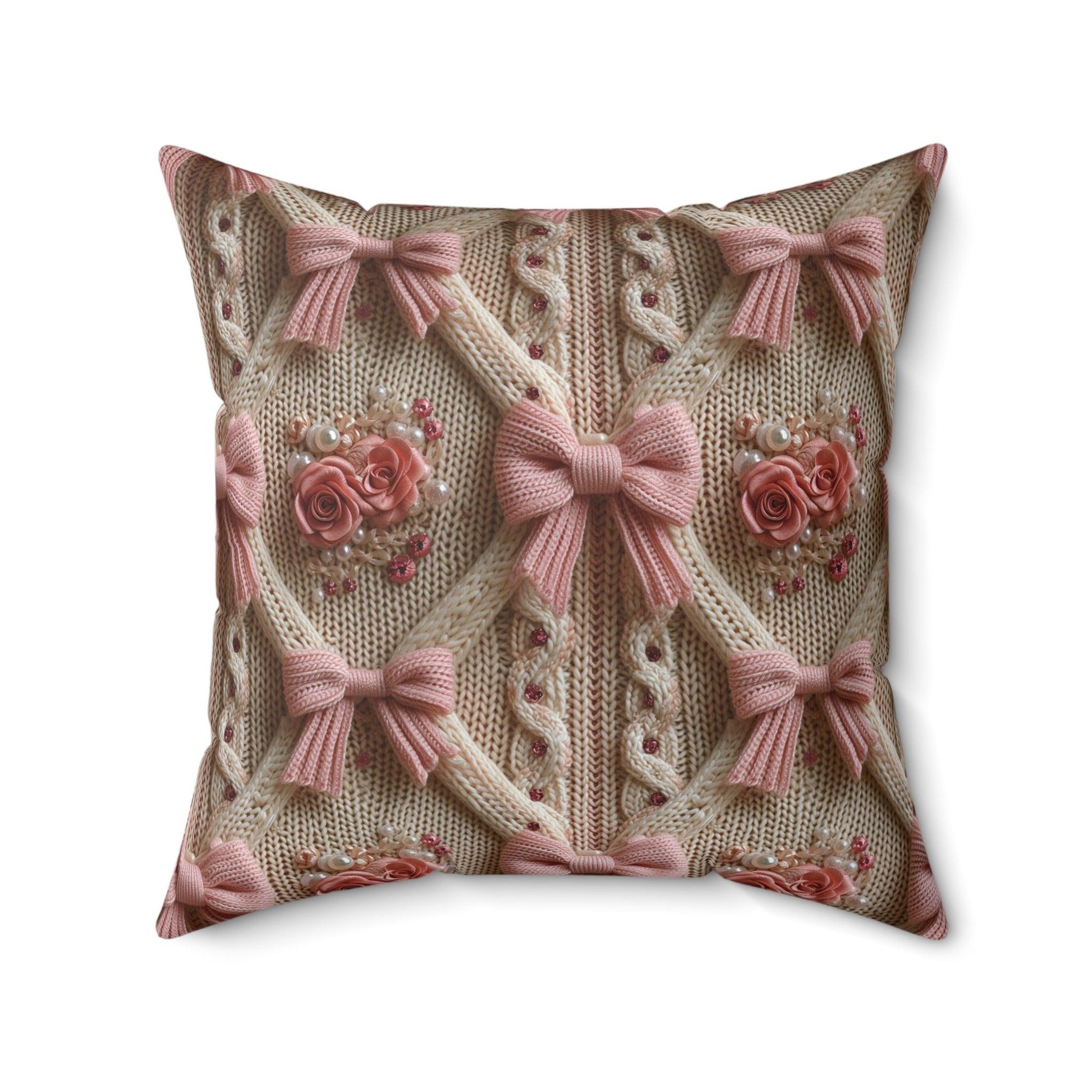 Pink Bows Illusion 3D Faux Flowers Square Throw Pillow Artistry Meets Comfort Home Decor New House Couple Gift Housewarming Gift, New House Gift - MRSBYVALLE