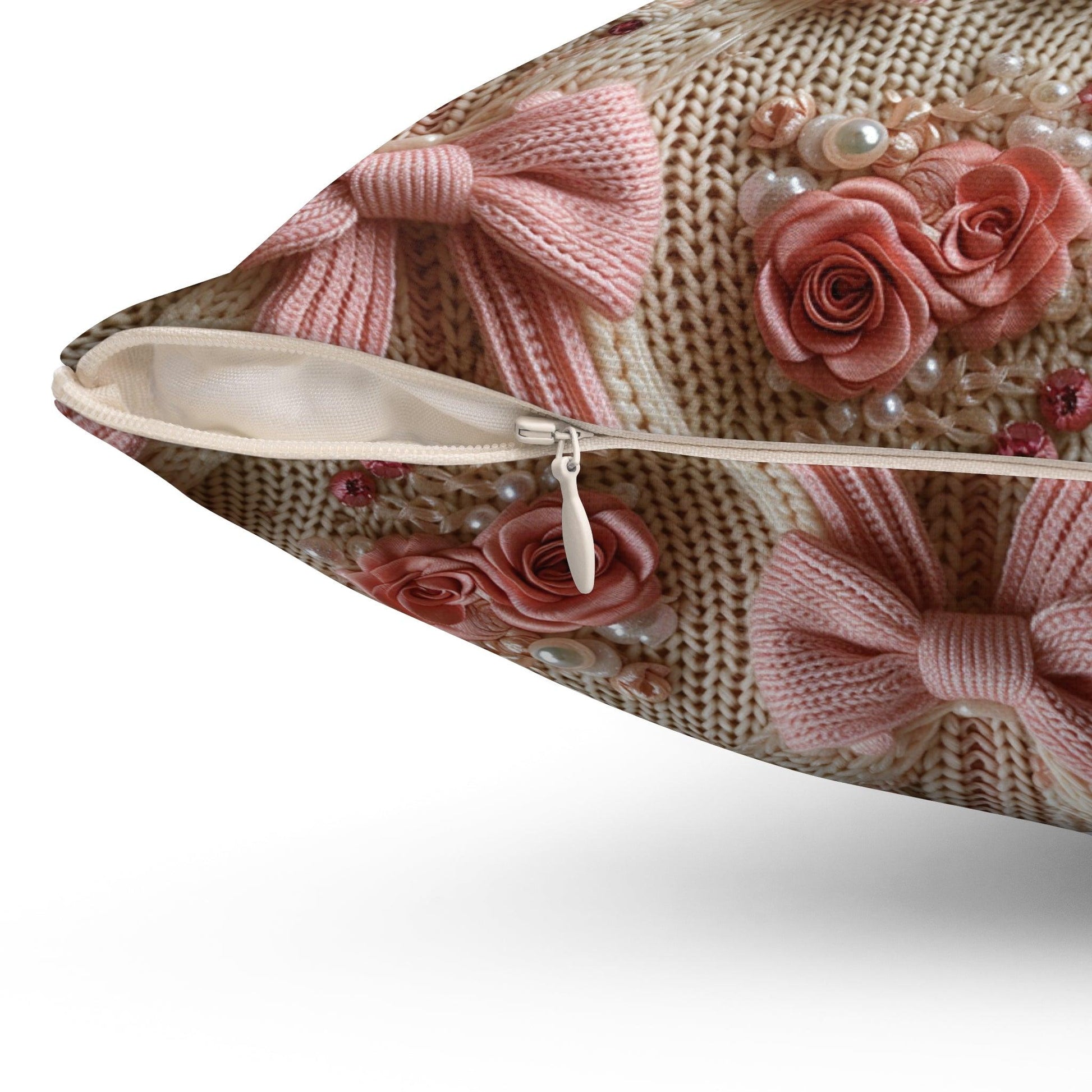 Pink Bows Illusion 3D Faux Flowers Square Throw Pillow Artistry Meets Comfort Home Decor New House Couple Gift Housewarming Gift, New House Gift - MRSBYVALLE