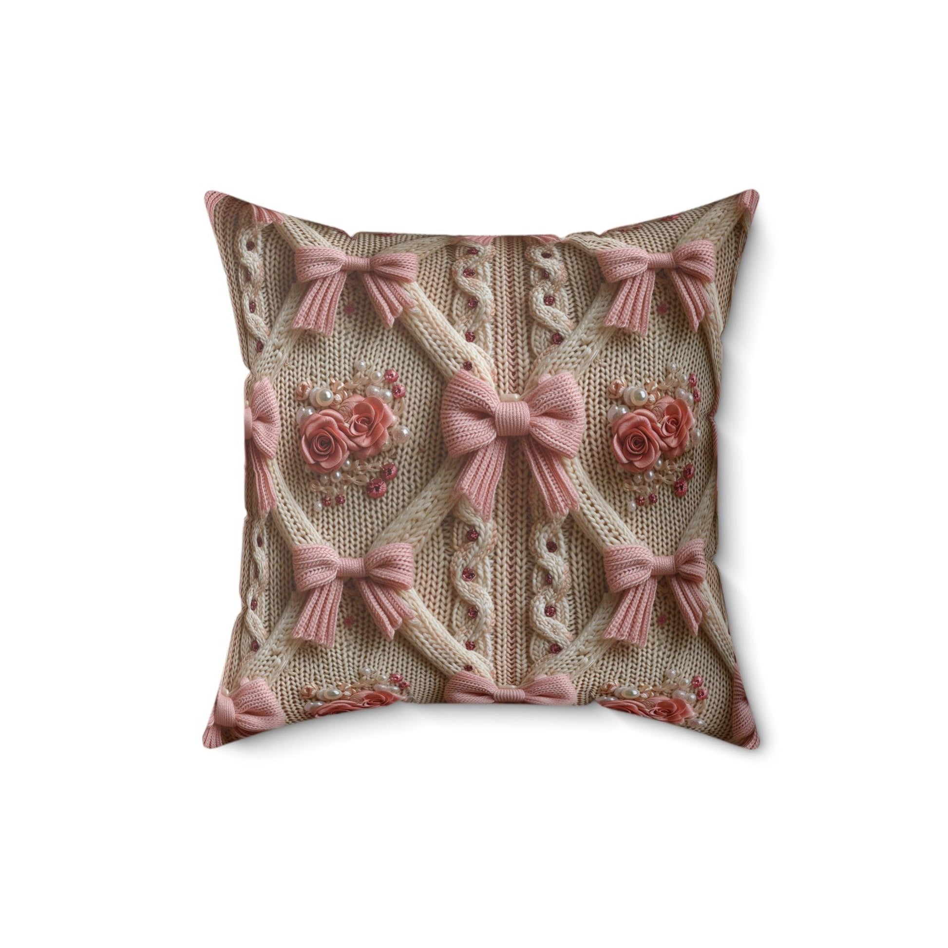 Pink Bows Illusion 3D Faux Flowers Square Throw Pillow Artistry Meets Comfort Home Decor New House Couple Gift Housewarming Gift, New House Gift - MRSBYVALLE