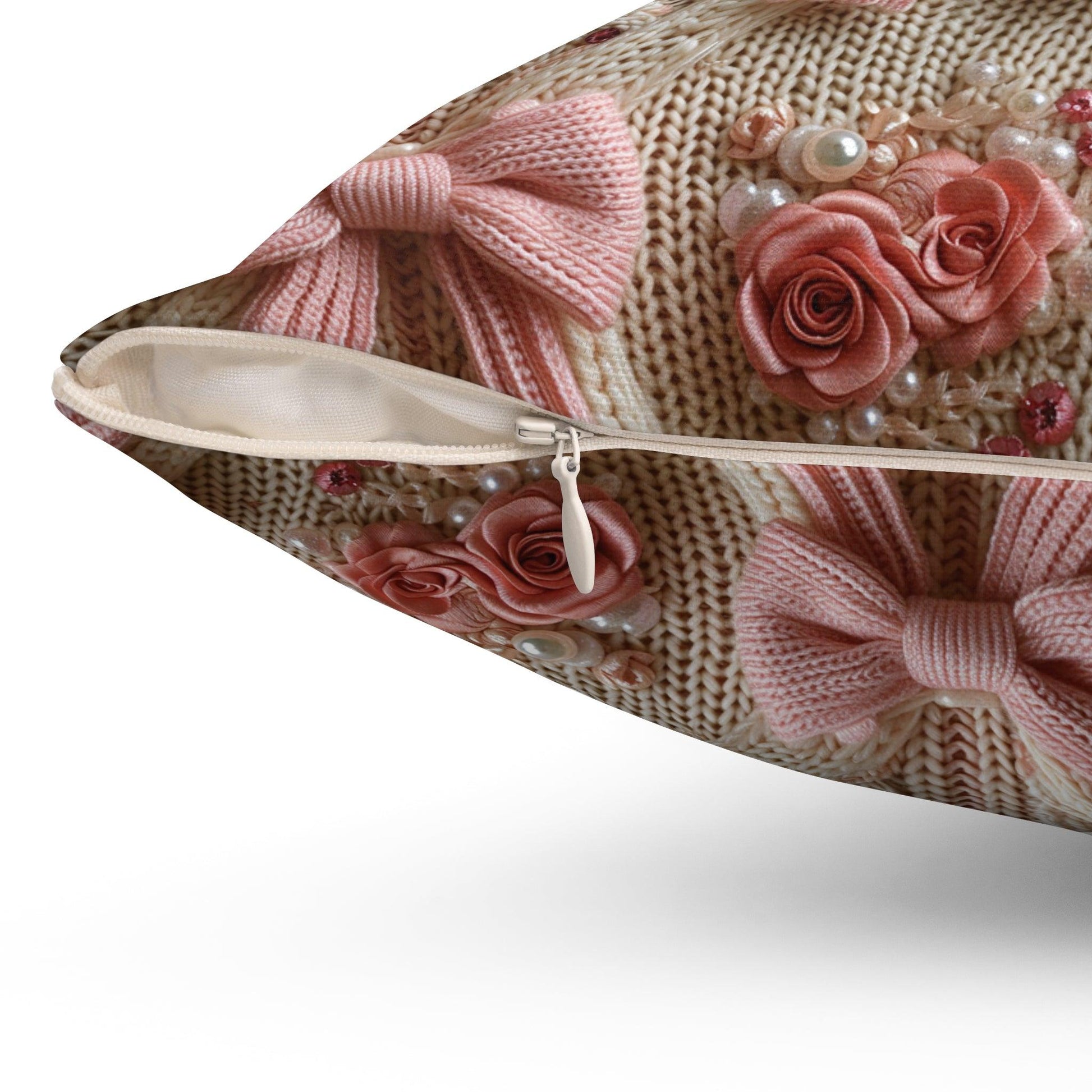 Pink Bows Illusion 3D Faux Flowers Square Throw Pillow Artistry Meets Comfort Home Decor New House Couple Gift Housewarming Gift, New House Gift - MRSBYVALLE