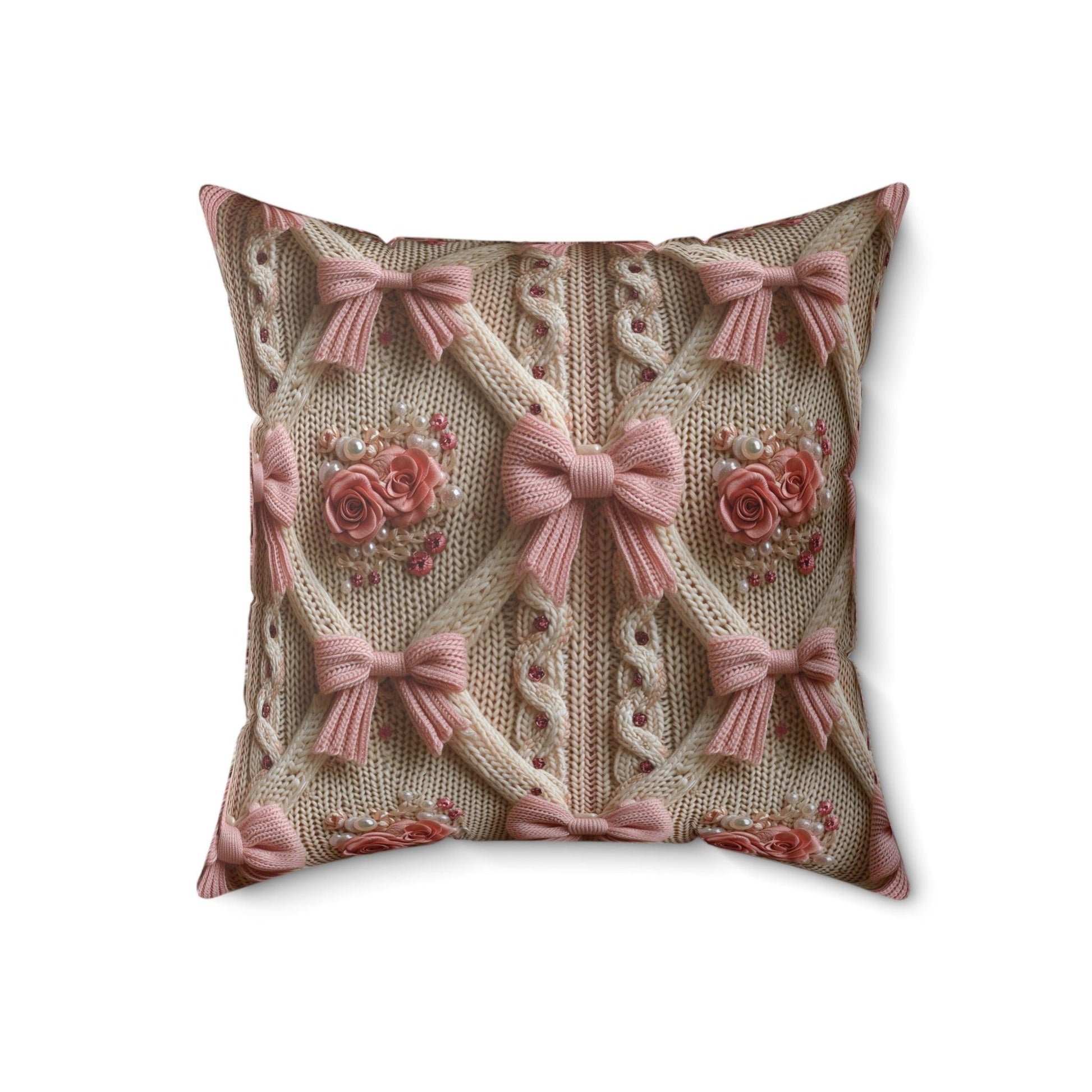 Pink Bows Illusion 3D Faux Flowers Square Throw Pillow Artistry Meets Comfort Home Decor New House Couple Gift Housewarming Gift, New House Gift - MRSBYVALLE