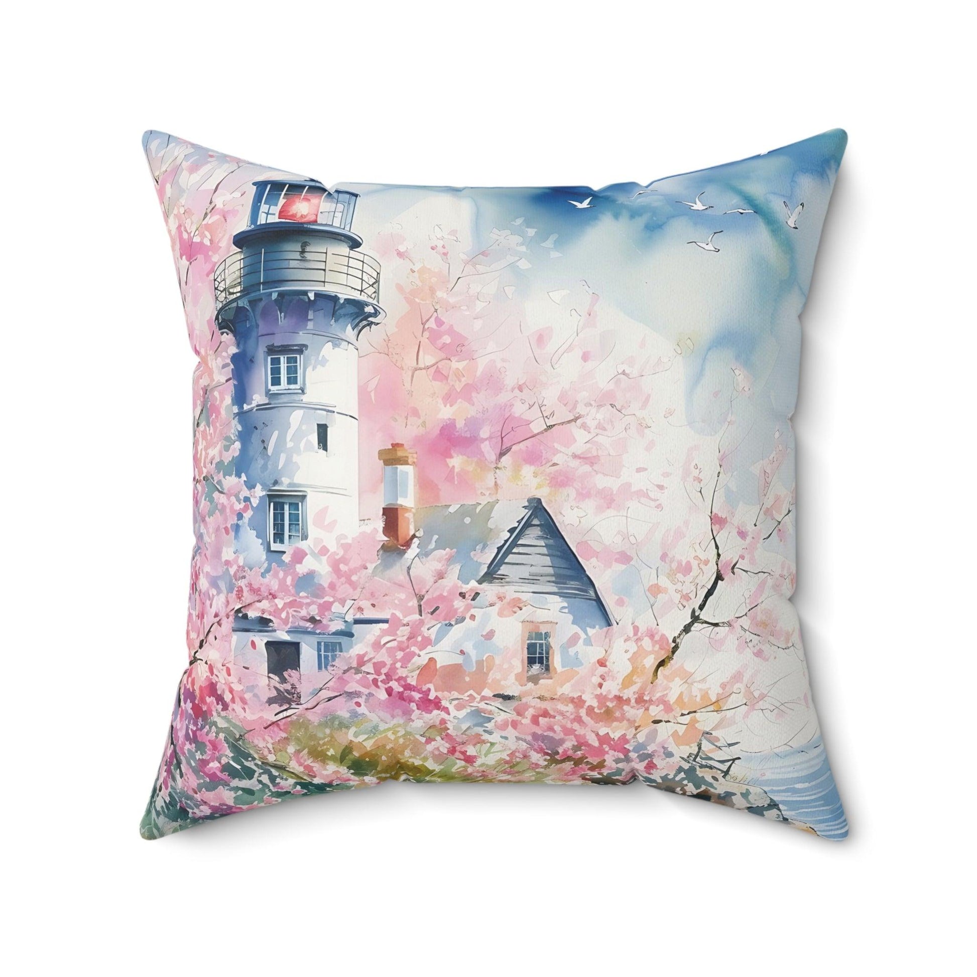 Pink Lighthouse Square Pillow Floral Elegance Wildflowers Square Pillow Wildflower Dreams Charm to Your Décor with This Stylish Accent Housewarming Gift New House - MRSBYVALLE