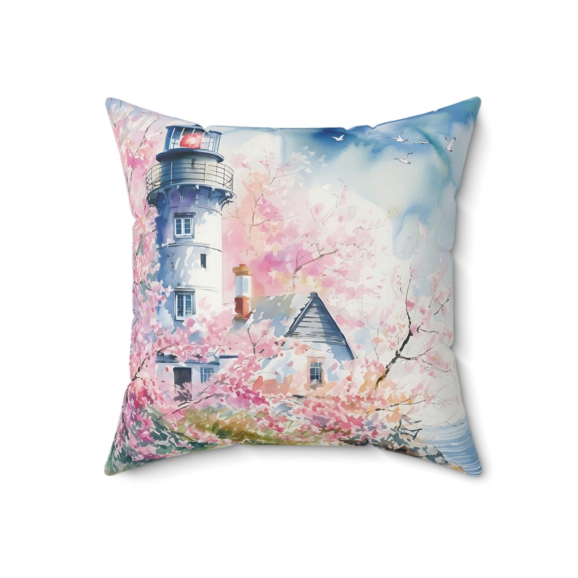 Pink Lighthouse Square Pillow Floral Elegance Wildflowers Square Pillow Wildflower Dreams Charm to Your Décor with This Stylish Accent Housewarming Gift New House - MRSBYVALLE