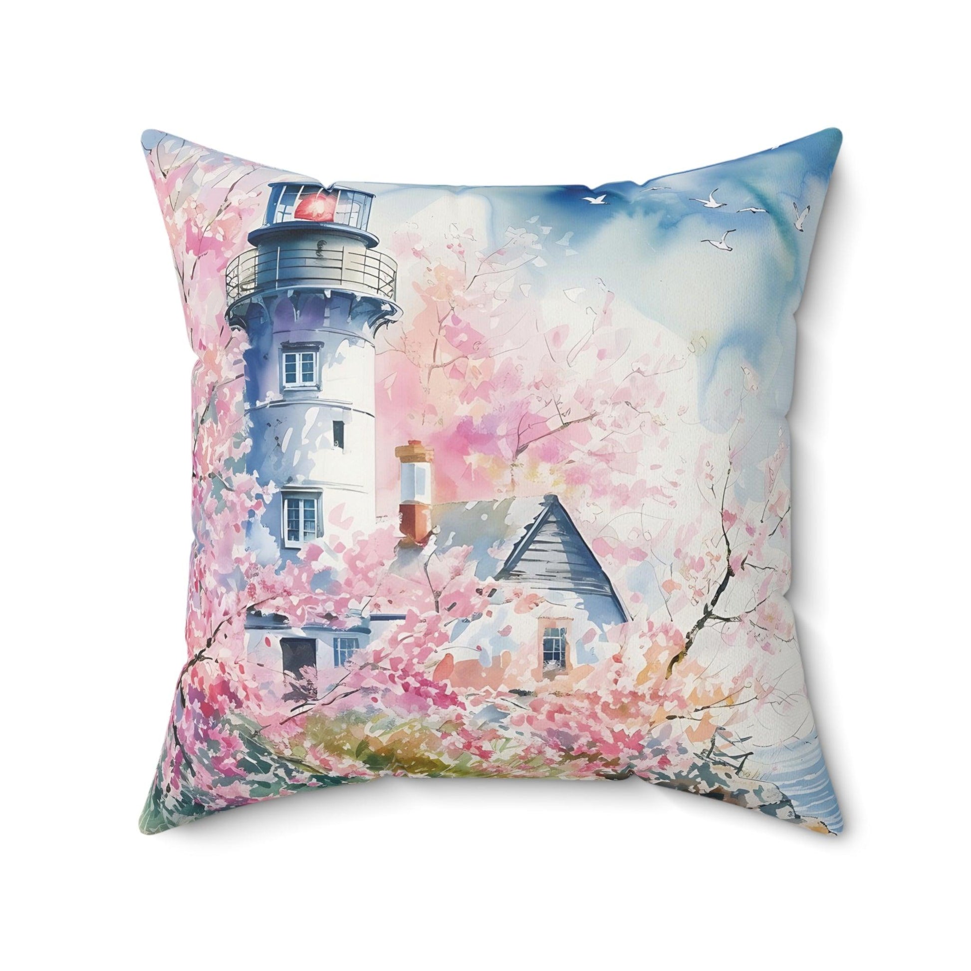 Pink Lighthouse Square Pillow Floral Elegance Wildflowers Square Pillow Wildflower Dreams Charm to Your Décor with This Stylish Accent Housewarming Gift New House - MRSBYVALLE