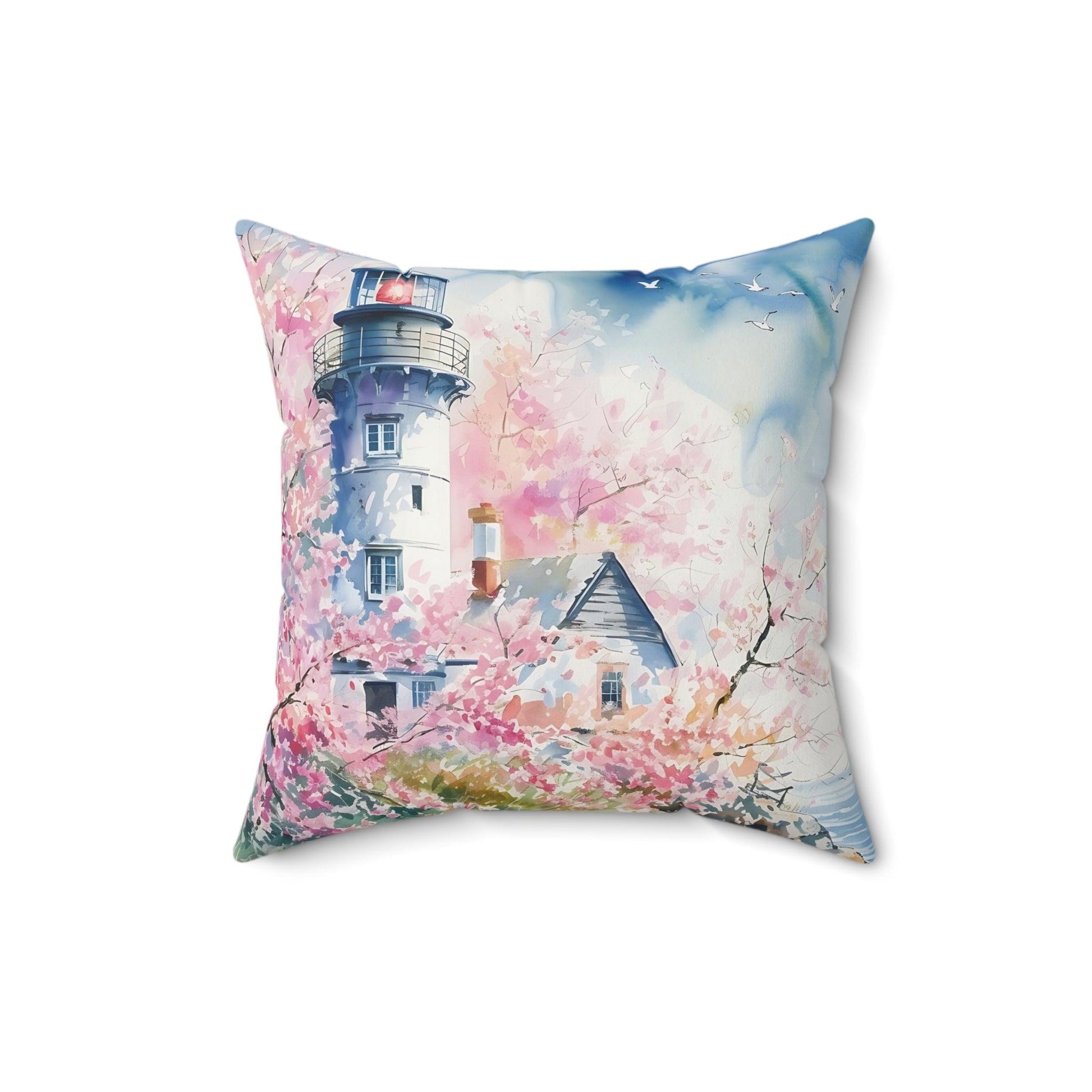 Pink Lighthouse Square Pillow Floral Elegance Wildflowers Square Pillow Wildflower Dreams Charm to Your Décor with This Stylish Accent Housewarming Gift New House - MRSBYVALLE