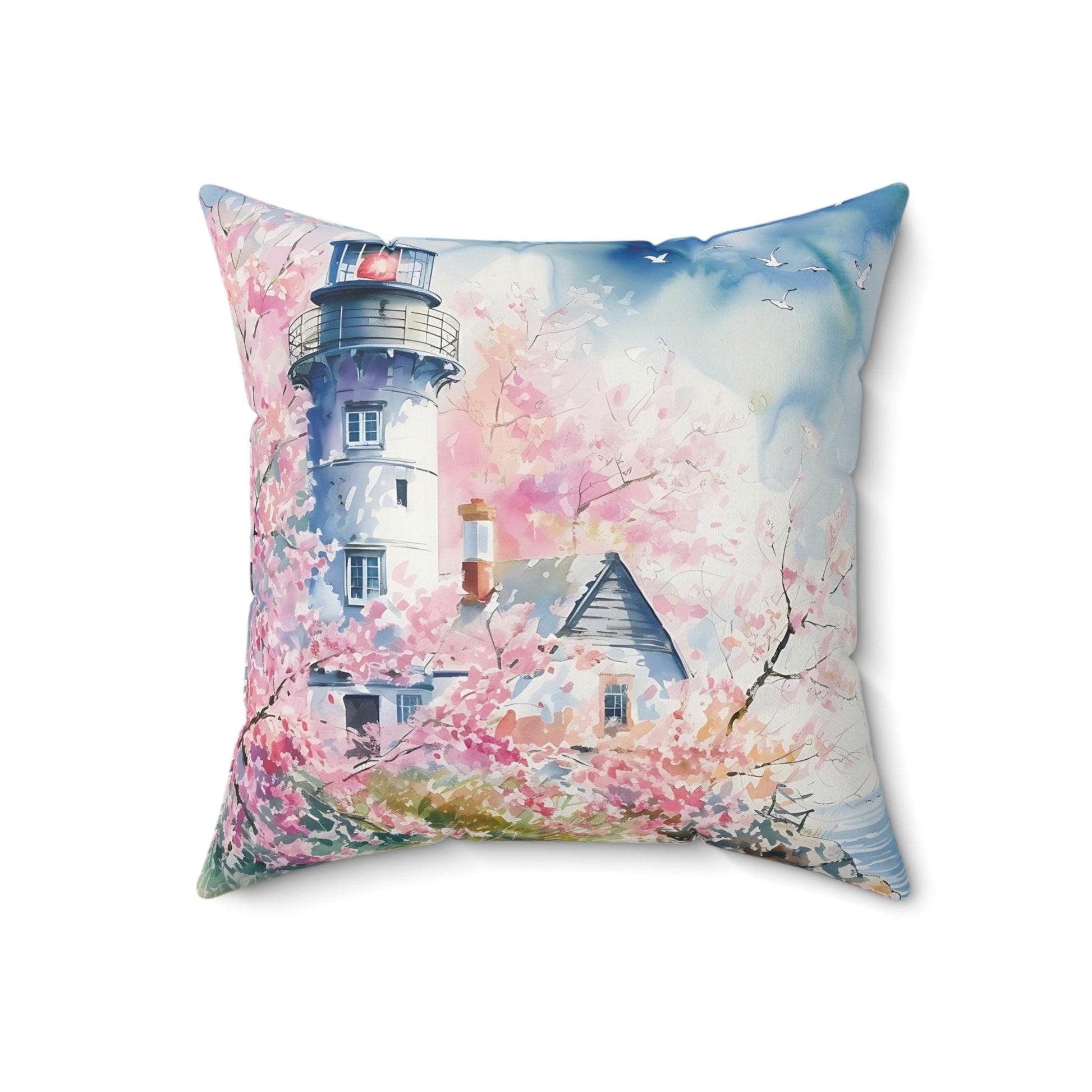 Pink Lighthouse Square Pillow Floral Elegance Wildflowers Square Pillow Wildflower Dreams Charm to Your Décor with This Stylish Accent Housewarming Gift New House - MRSBYVALLE