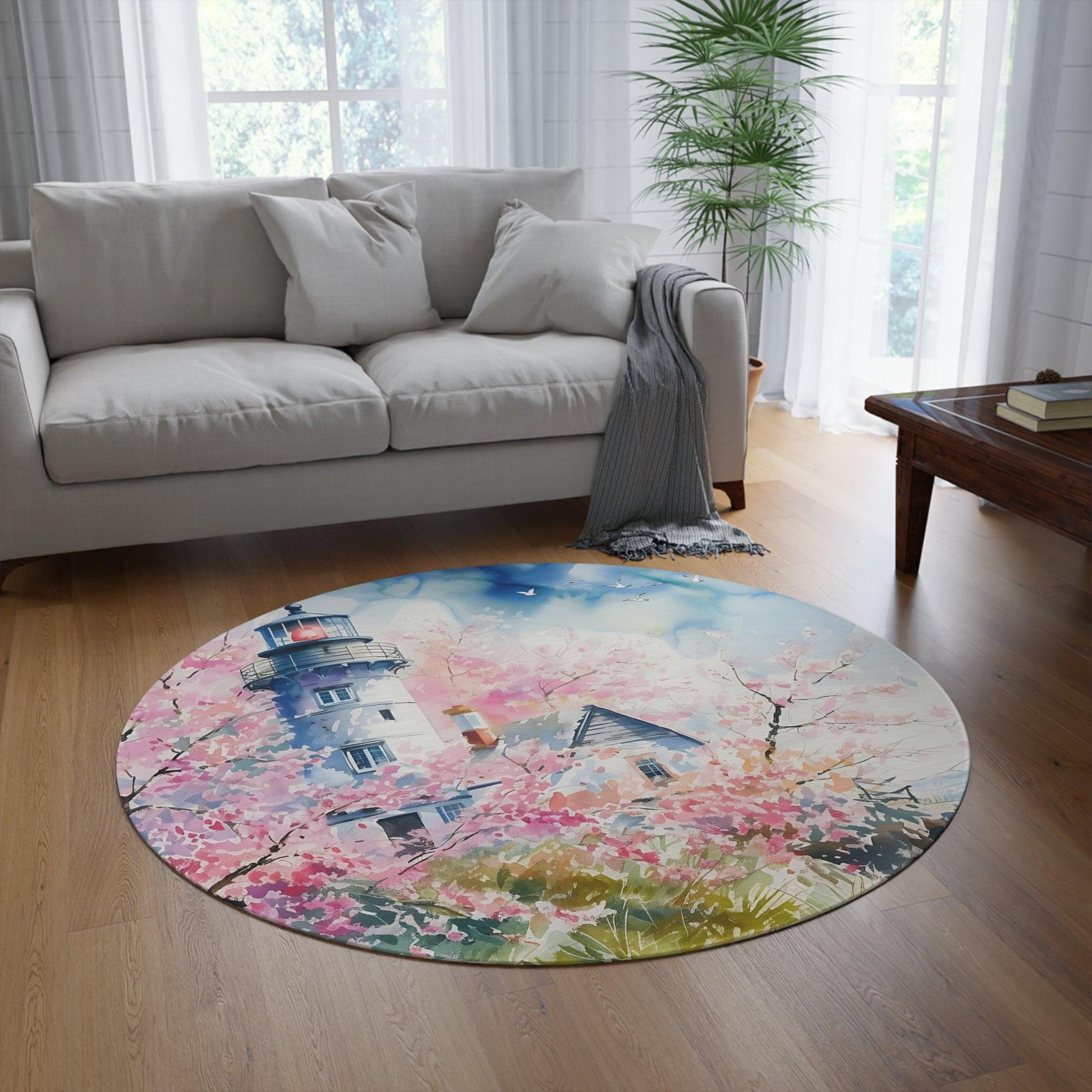 Pink Lighthouse Whimsical Nature's Bloom Charm to Your Home Decor, Housewarming Gift Newlywed New House Rug - MRSBYVALLE