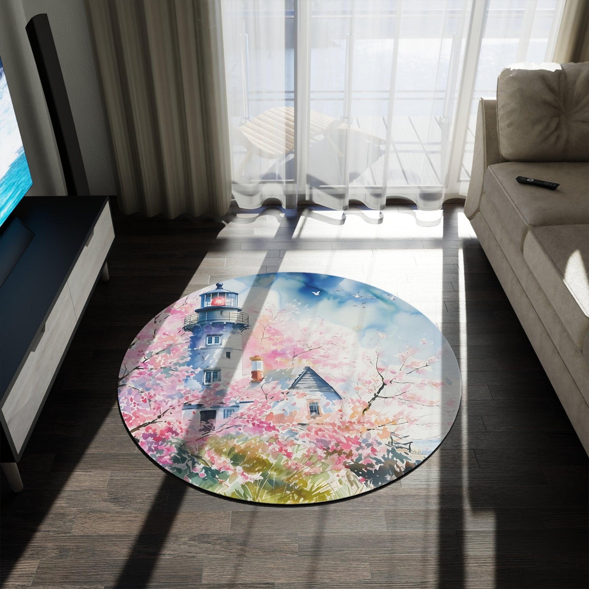 Pink Lighthouse Whimsical Nature's Bloom Charm to Your Home Decor, Housewarming Gift Newlywed New House Rug - MRSBYVALLE