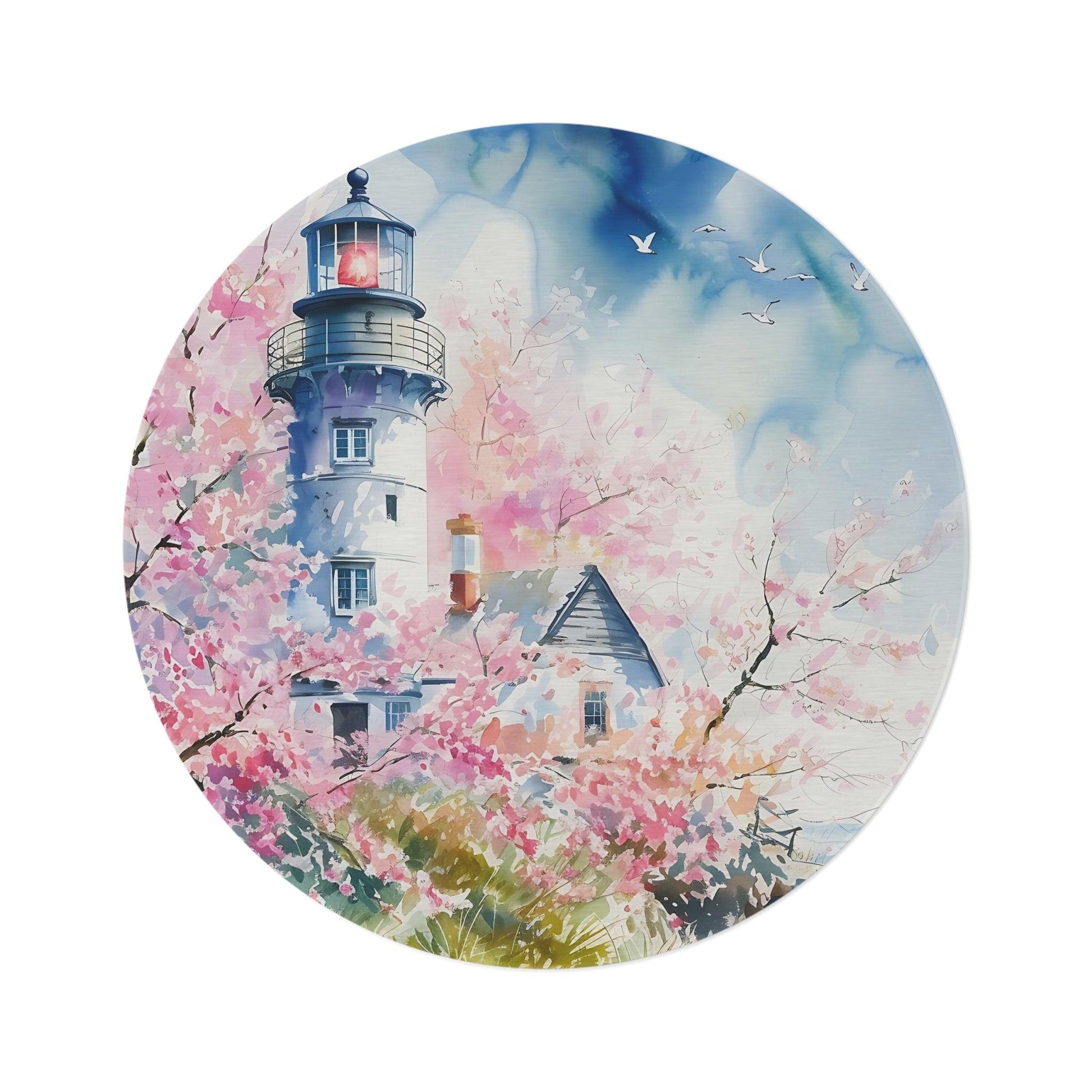 Pink Lighthouse Whimsical Nature's Bloom Charm to Your Home Decor, Housewarming Gift Newlywed New House Rug - MRSBYVALLE