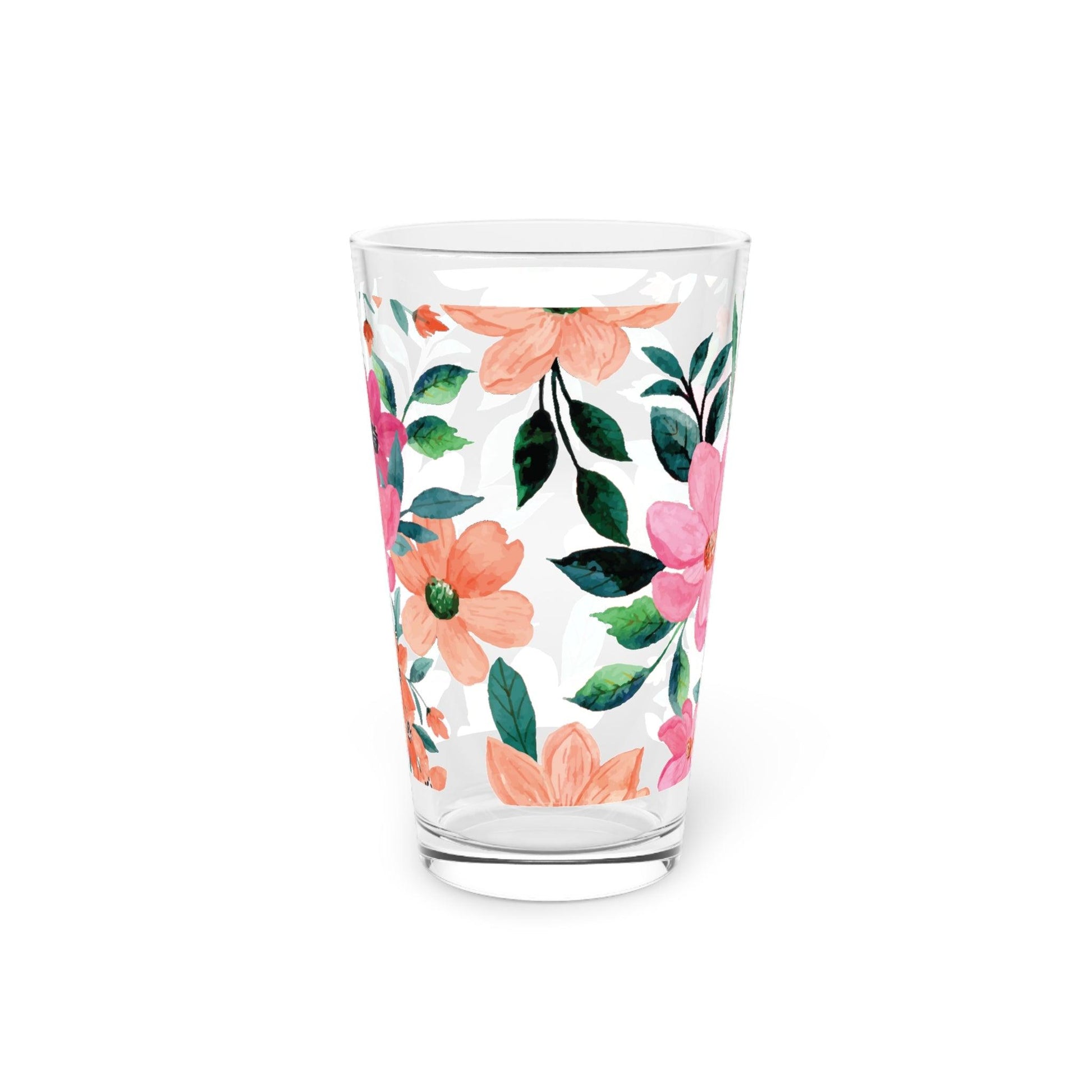 Pink Orange Watercolor Pastel Floral 16oz Pint Glass Gifts, Party Drinkware, Cocktail, Wedding Perfect for Parties Glassware, New House Gift - MRSBYVALLE
