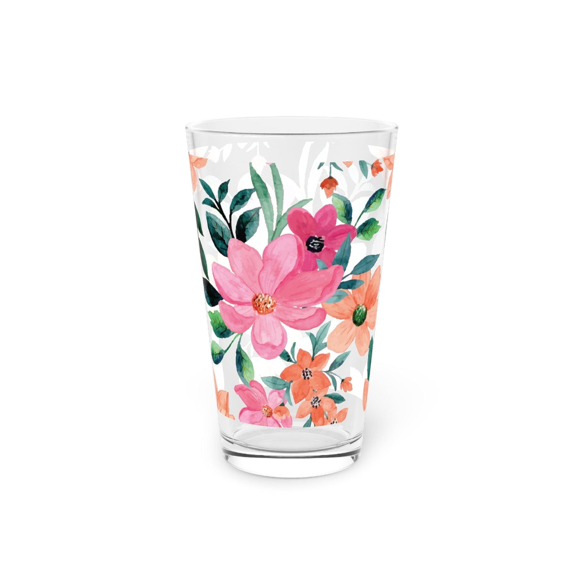 Pink Orange Watercolor Pastel Floral 16oz Pint Glass Gifts, Party Drinkware, Cocktail, Wedding Perfect for Parties Glassware, New House Gift - MRSBYVALLE