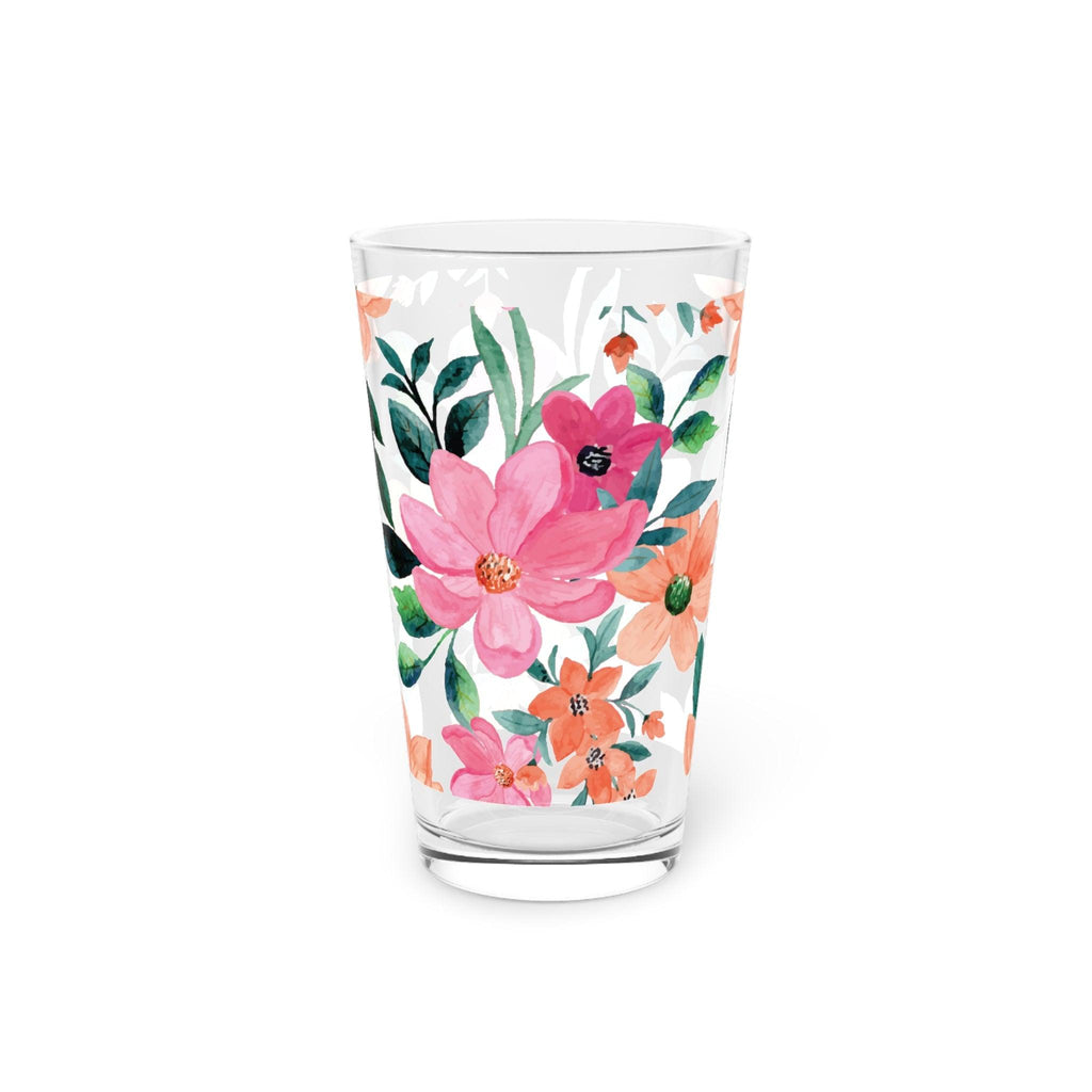 Pink Orange Watercolor Pastel Floral 16oz Pint Glass Gifts, Party Drinkware, Cocktail, Wedding Perfect for Parties Glassware, New House Gift - MRSBYVALLE