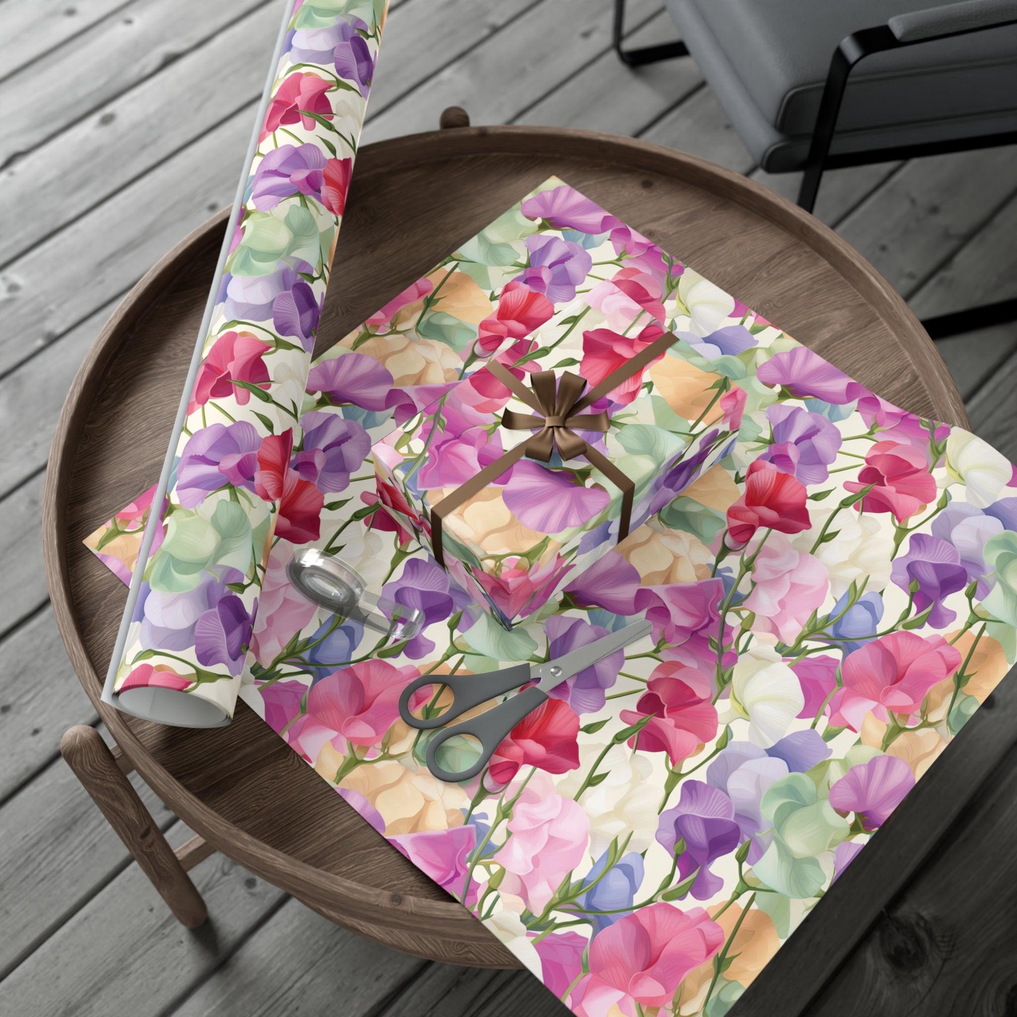 Pink Purple Blue BOHO 3D Illusion Wildflowers Gift Wrap it's Perfect for Weddings, Bridal & Baby Showers Eco-Friendly, Vibrant Design in Matte/Satin, All Occasion - MRSBYVALLE