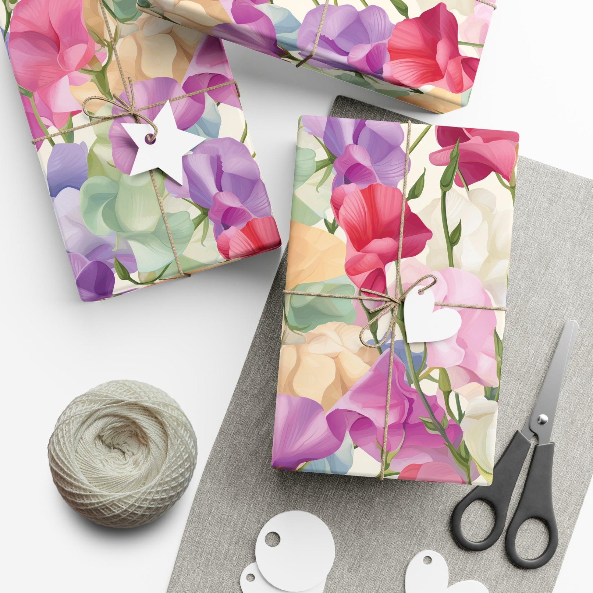 Pink Purple Blue BOHO 3D Illusion Wildflowers Gift Wrap it's Perfect for Weddings, Bridal & Baby Showers Eco-Friendly, Vibrant Design in Matte/Satin, All Occasion - MRSBYVALLE