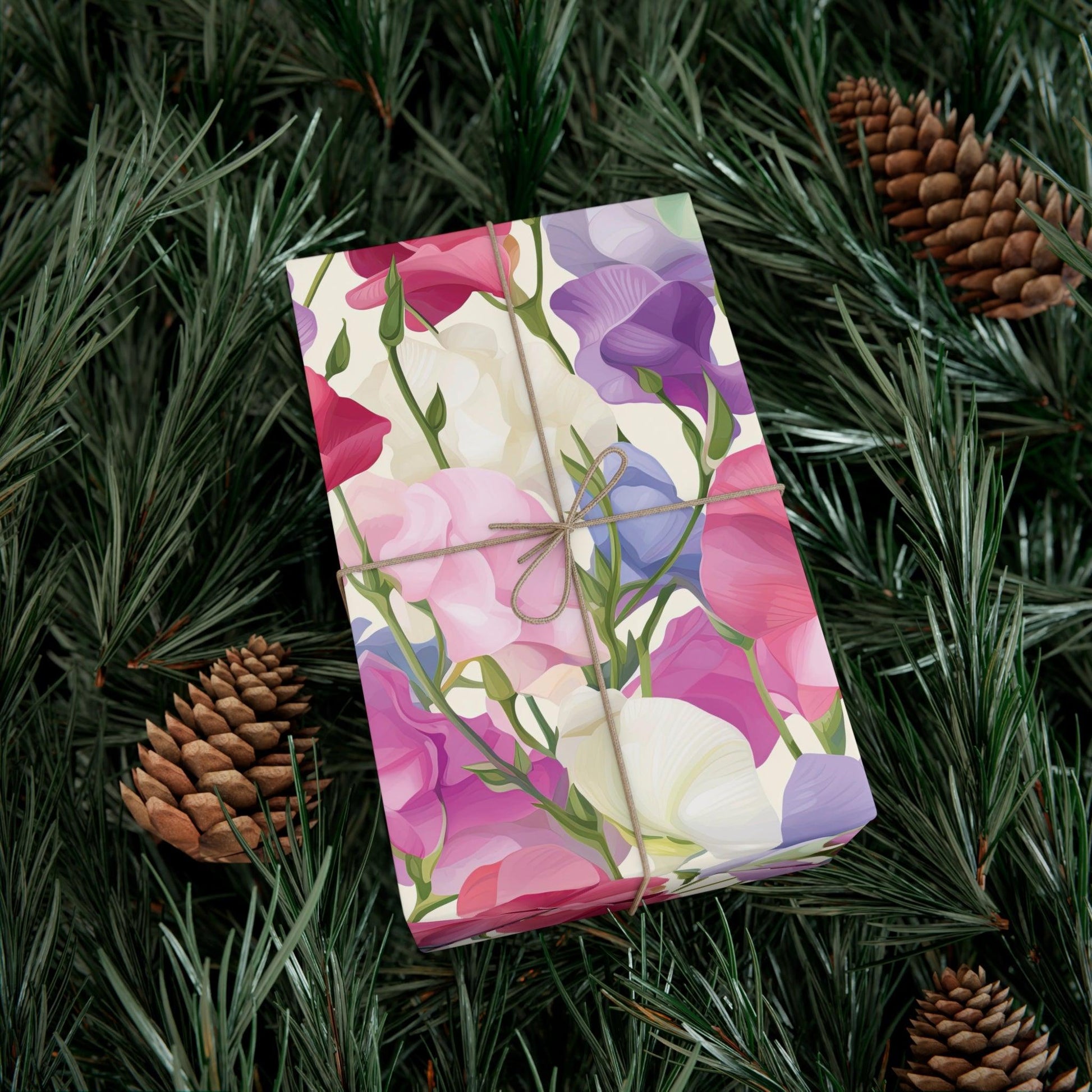 Pink Purple Blue BOHO 3D Illusion Wildflowers Gift Wrap it's Perfect for Weddings, Bridal & Baby Showers Eco-Friendly, Vibrant Design in Matte/Satin, All Occasion - MRSBYVALLE