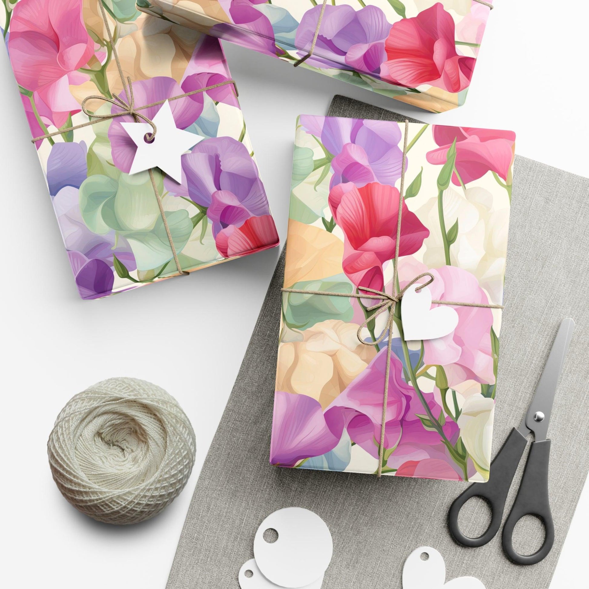 Pink Purple Blue BOHO 3D Illusion Wildflowers Gift Wrap it's Perfect for Weddings, Bridal & Baby Showers Eco-Friendly, Vibrant Design in Matte/Satin, All Occasion - MRSBYVALLE