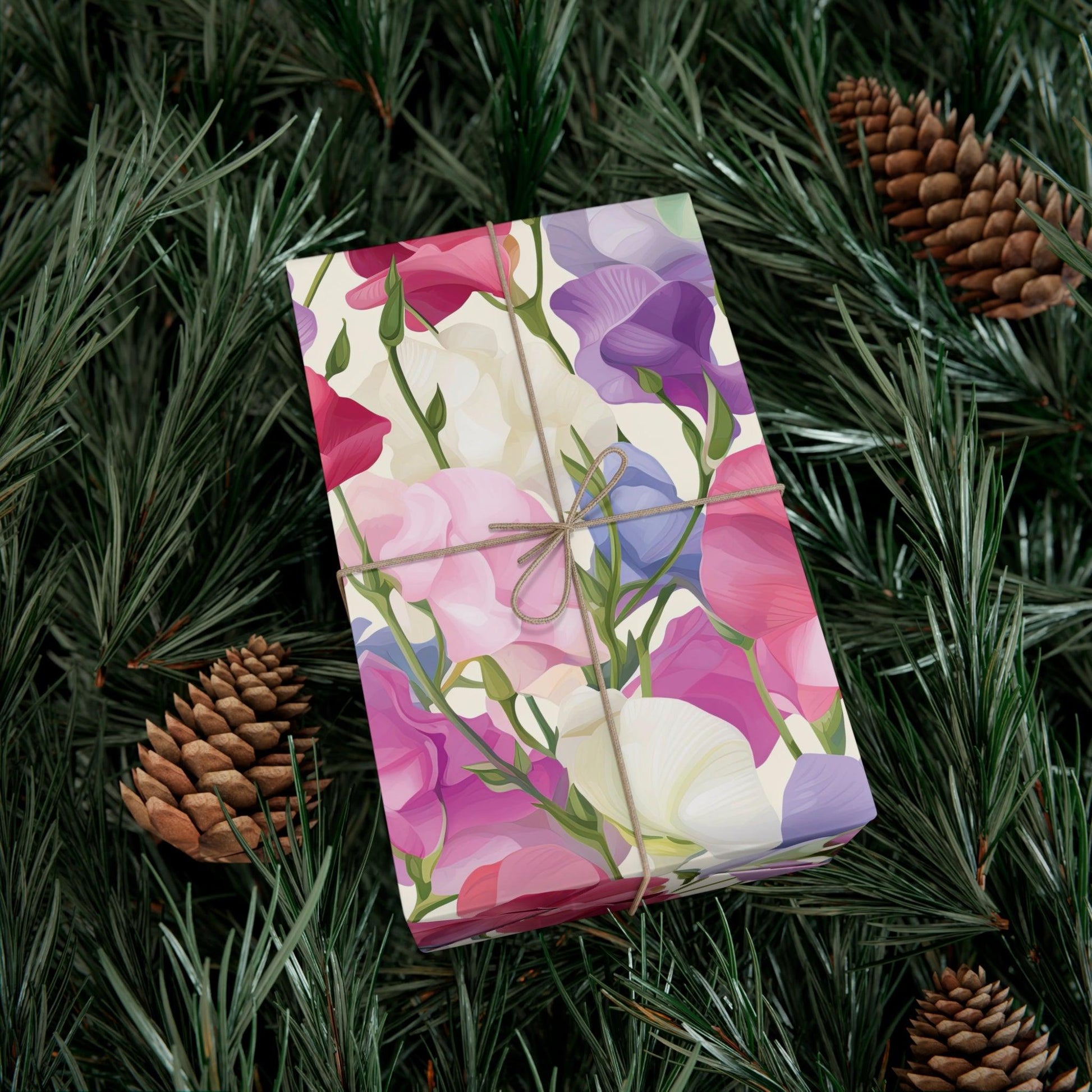 Pink Purple Blue BOHO 3D Illusion Wildflowers Gift Wrap it's Perfect for Weddings, Bridal & Baby Showers Eco-Friendly, Vibrant Design in Matte/Satin, All Occasion - MRSBYVALLE