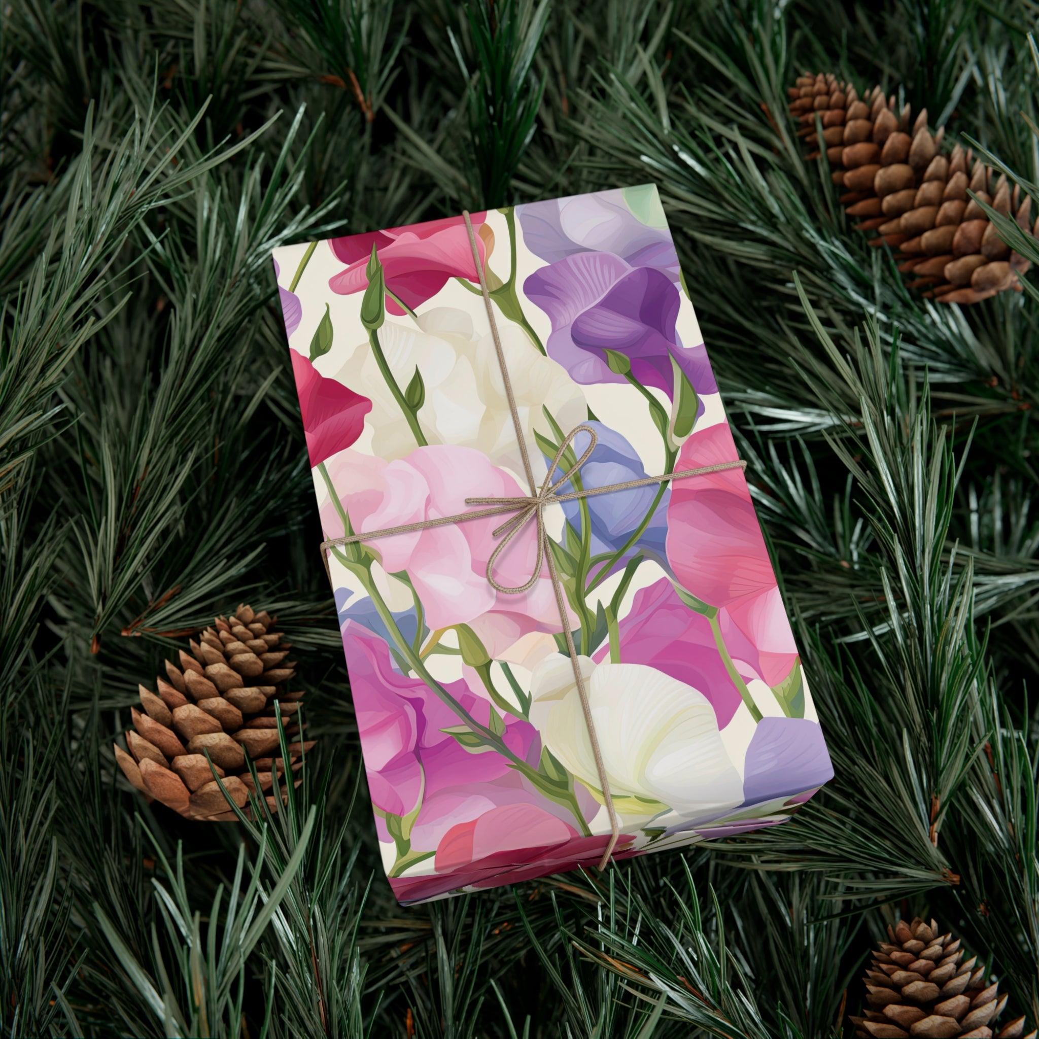 Pink Purple Blue BOHO 3D Illusion Wildflowers Gift Wrap it's Perfect for Weddings, Bridal & Baby Showers Eco-Friendly, Vibrant Design in Matte/Satin, All Occasion - MRSBYVALLE