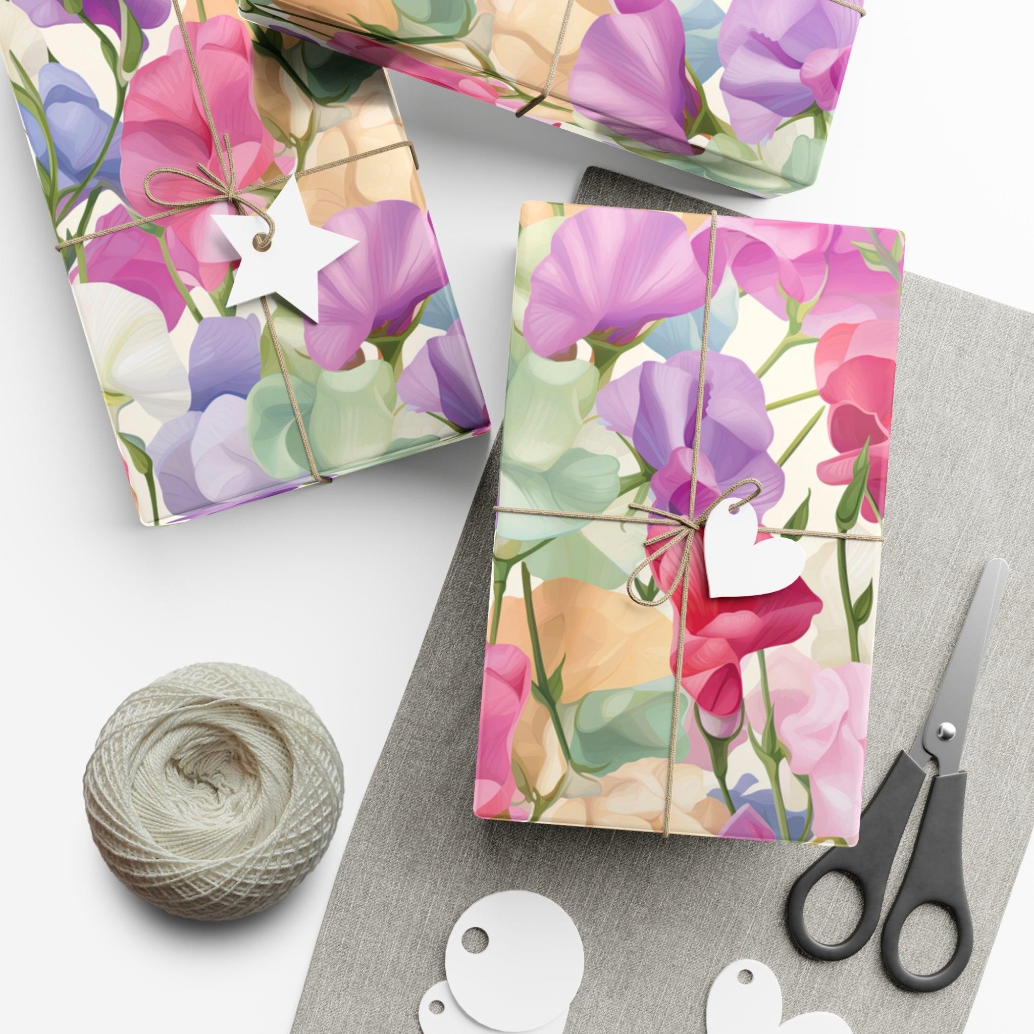Pink Purple Blue BOHO 3D Illusion Wildflowers Gift Wrap it's Perfect for Weddings, Bridal & Baby Showers Eco-Friendly, Vibrant Design in Matte/Satin, All Occasion - MRSBYVALLE