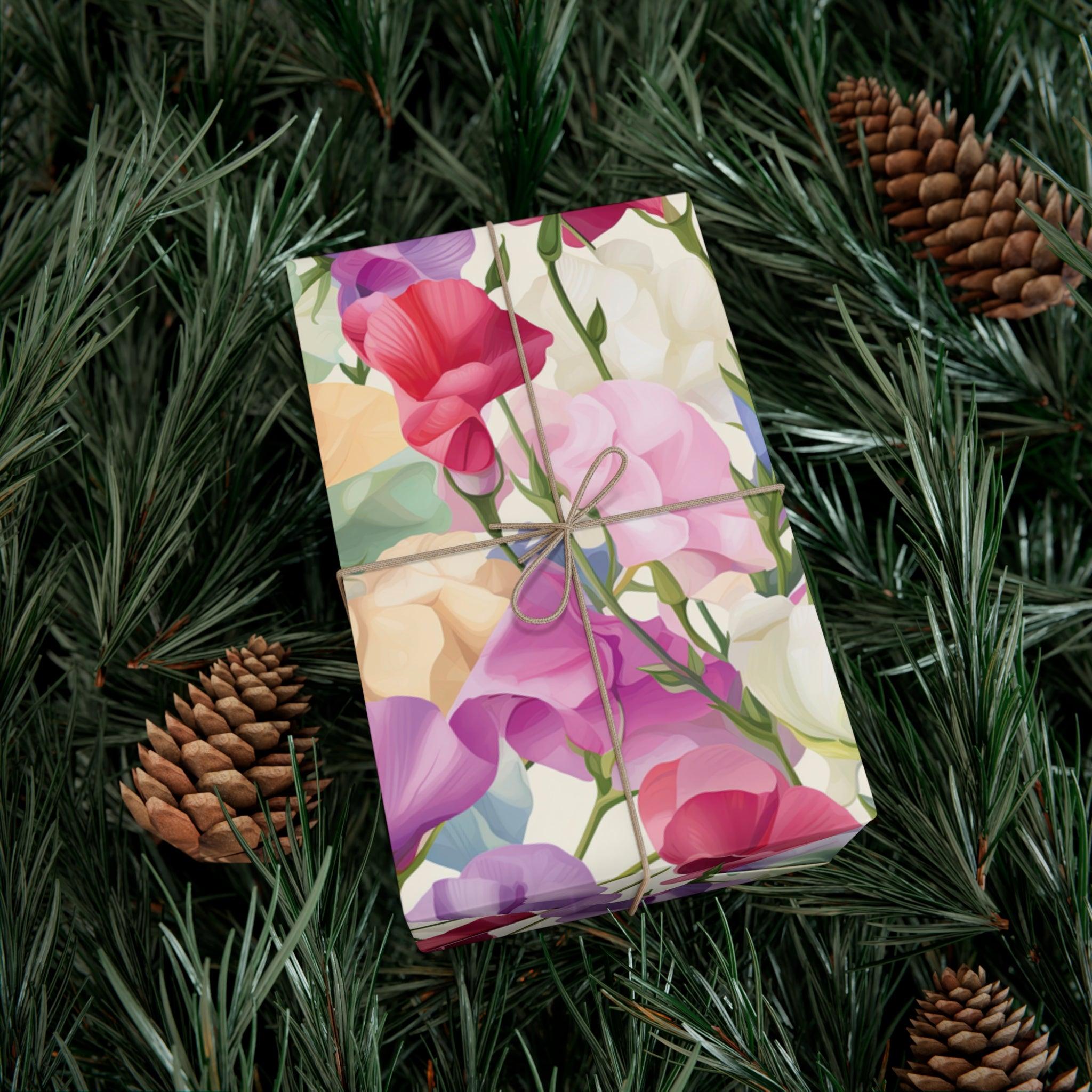 Pink Purple Blue BOHO 3D Illusion Wildflowers Gift Wrap it's Perfect for Weddings, Bridal & Baby Showers Eco-Friendly, Vibrant Design in Matte/Satin, All Occasion - MRSBYVALLE
