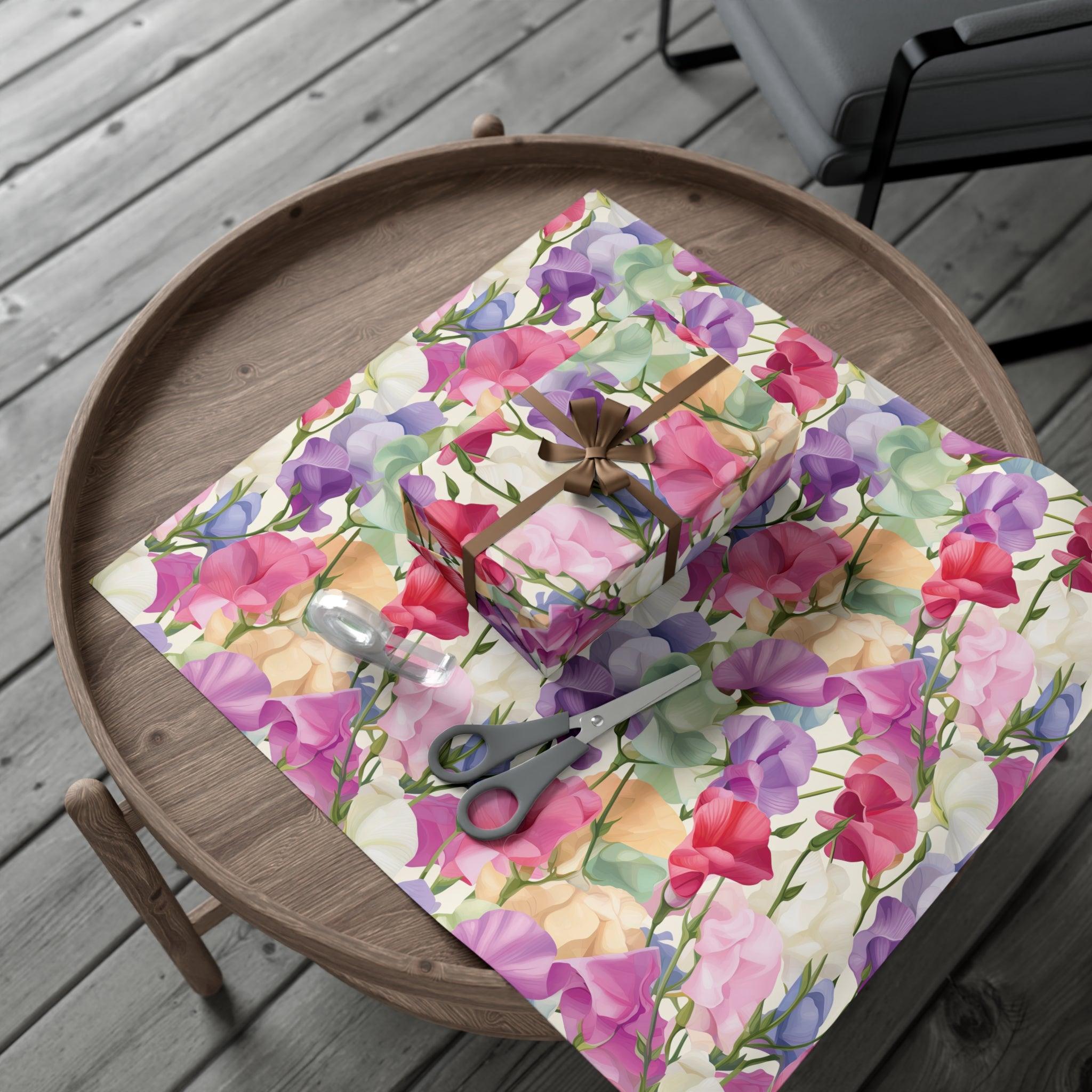 Pink Purple Blue BOHO 3D Illusion Wildflowers Gift Wrap it's Perfect for Weddings, Bridal & Baby Showers Eco-Friendly, Vibrant Design in Matte/Satin, All Occasion - MRSBYVALLE