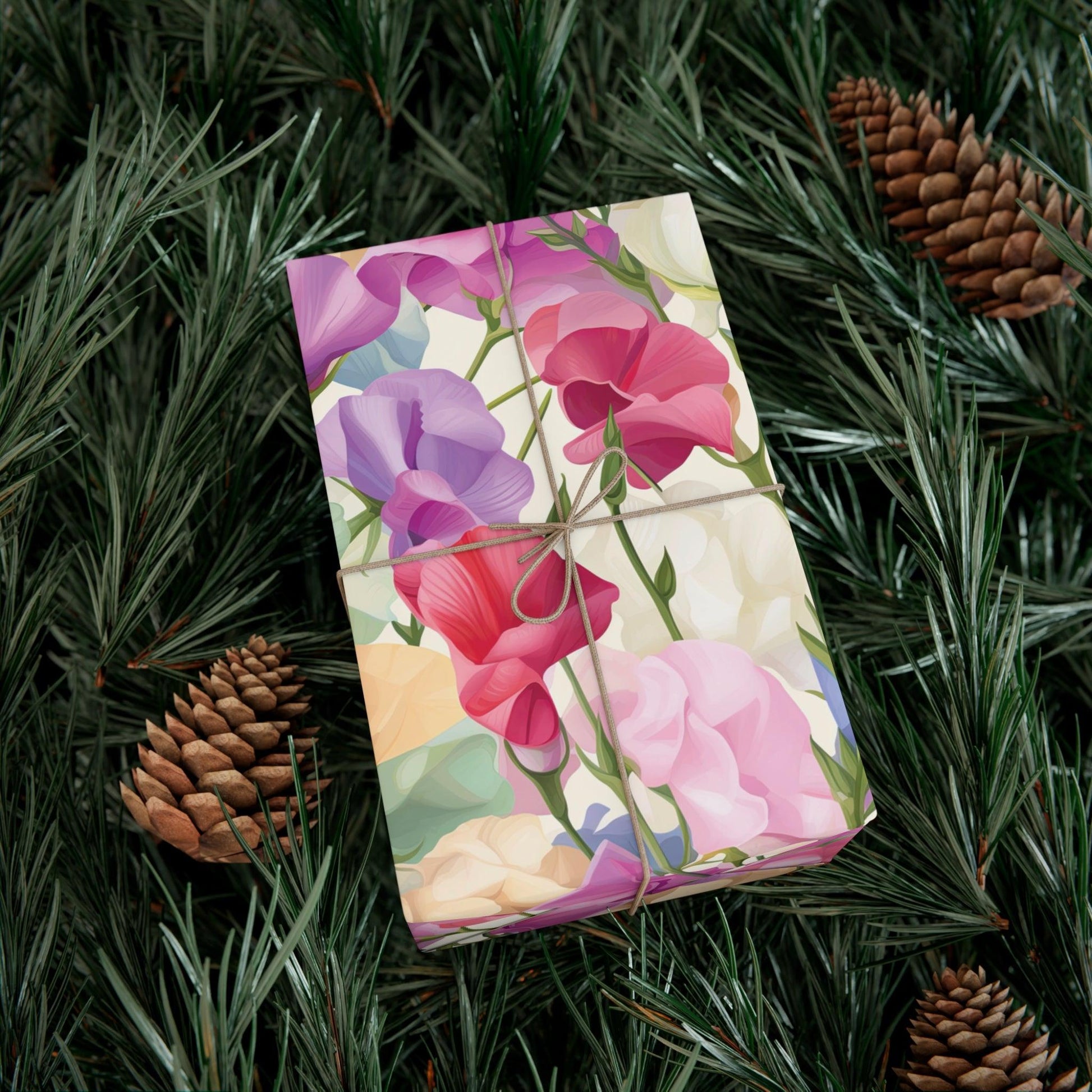 Pink Purple Blue BOHO 3D Illusion Wildflowers Gift Wrap it's Perfect for Weddings, Bridal & Baby Showers Eco-Friendly, Vibrant Design in Matte/Satin, All Occasion - MRSBYVALLE