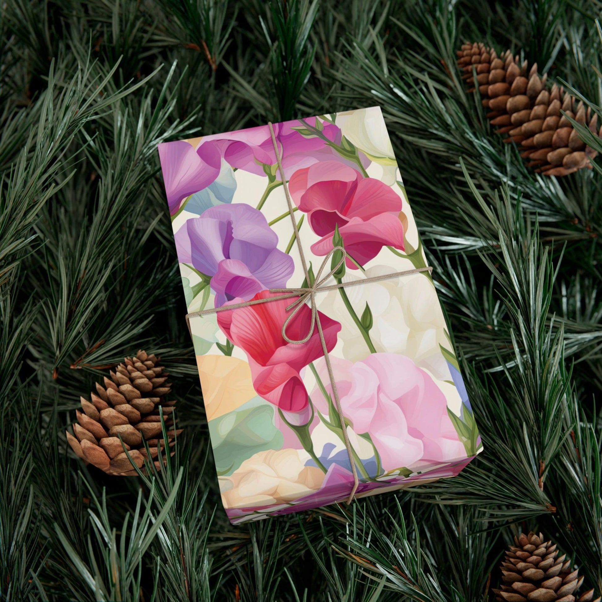 Pink Purple Blue BOHO 3D Illusion Wildflowers Gift Wrap it's Perfect for Weddings, Bridal & Baby Showers Eco-Friendly, Vibrant Design in Matte/Satin, All Occasion - MRSBYVALLE