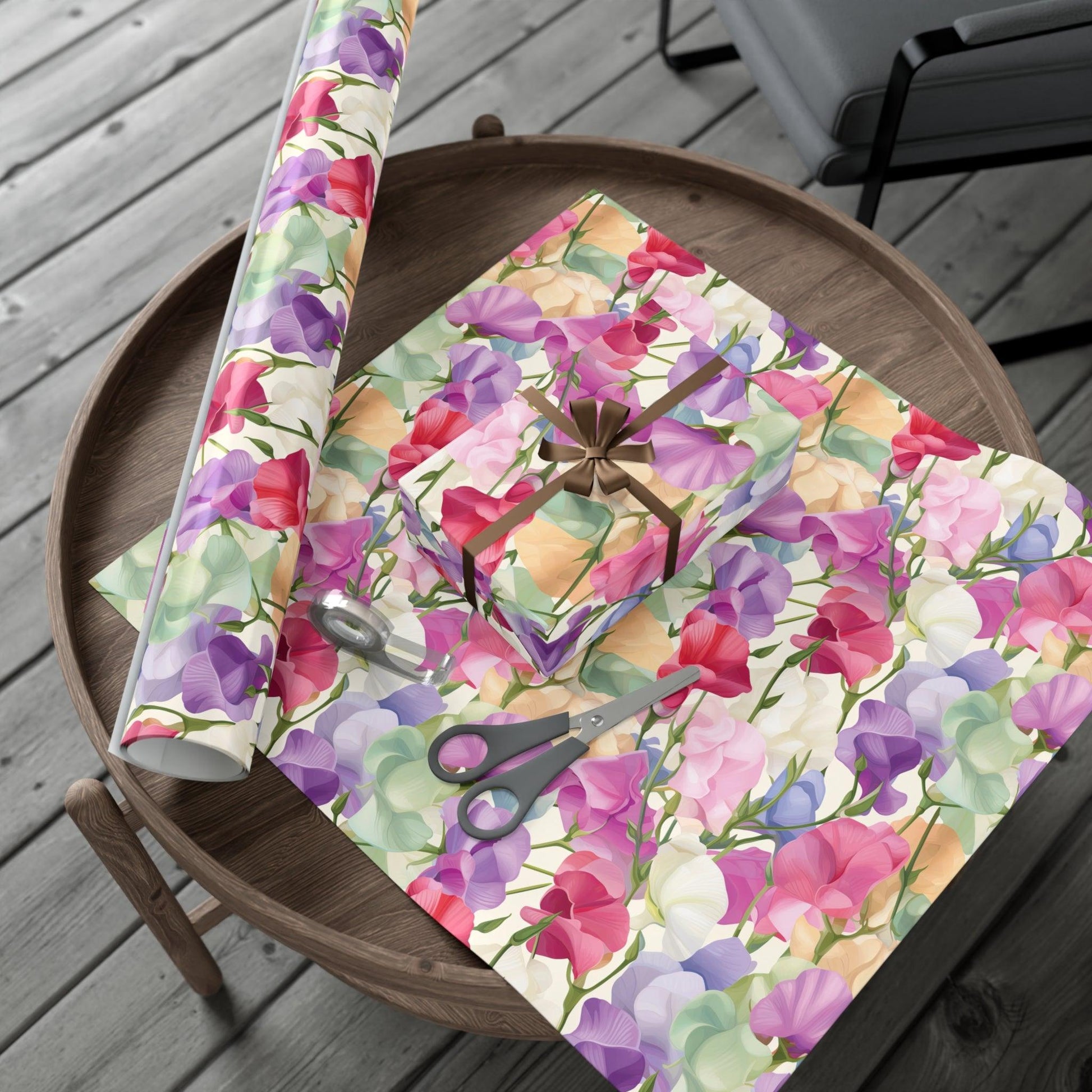 Pink Purple Blue BOHO 3D Illusion Wildflowers Gift Wrap it's Perfect for Weddings, Bridal & Baby Showers Eco-Friendly, Vibrant Design in Matte/Satin, All Occasion - MRSBYVALLE