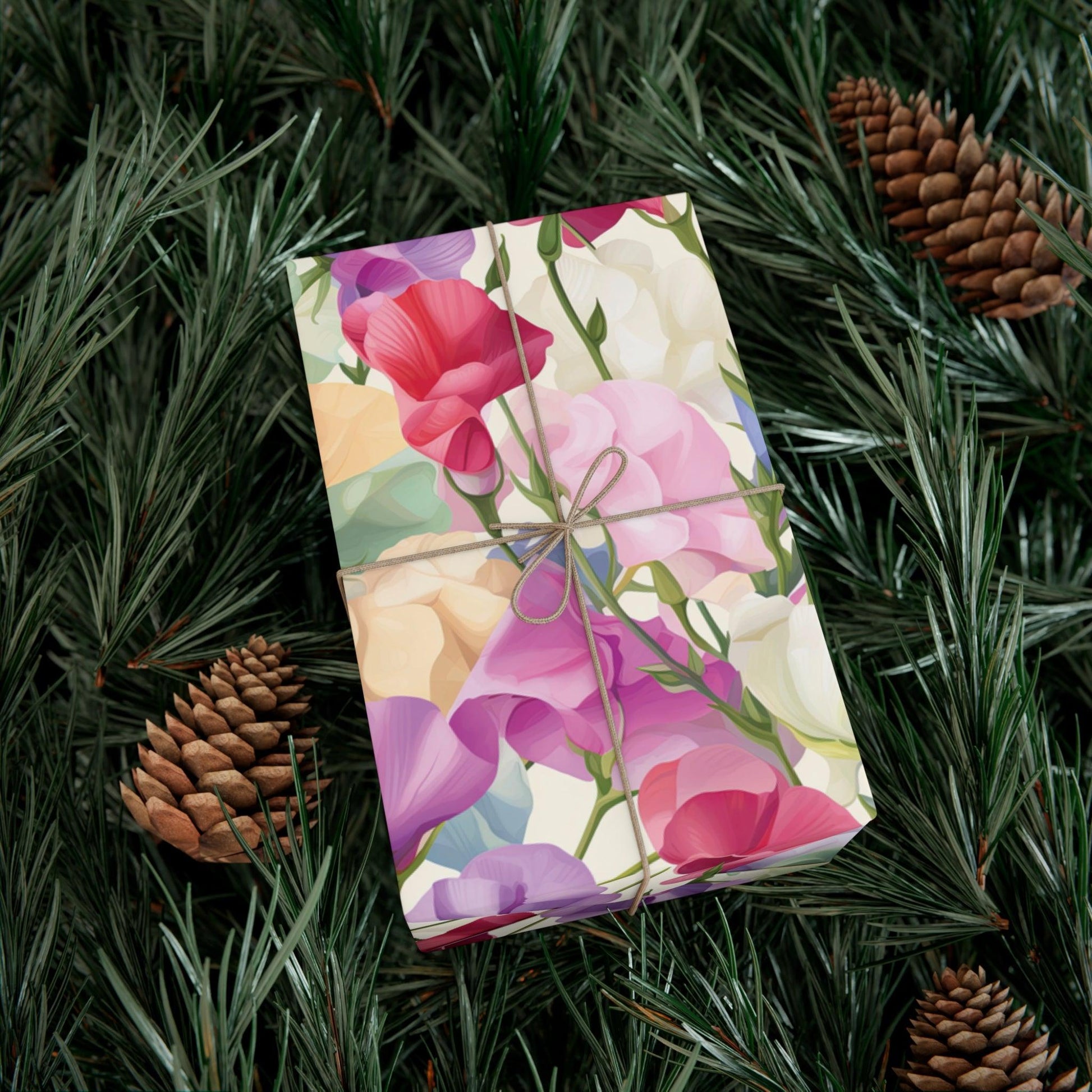 Pink Purple Blue BOHO 3D Illusion Wildflowers Gift Wrap it's Perfect for Weddings, Bridal & Baby Showers Eco-Friendly, Vibrant Design in Matte/Satin, All Occasion - MRSBYVALLE