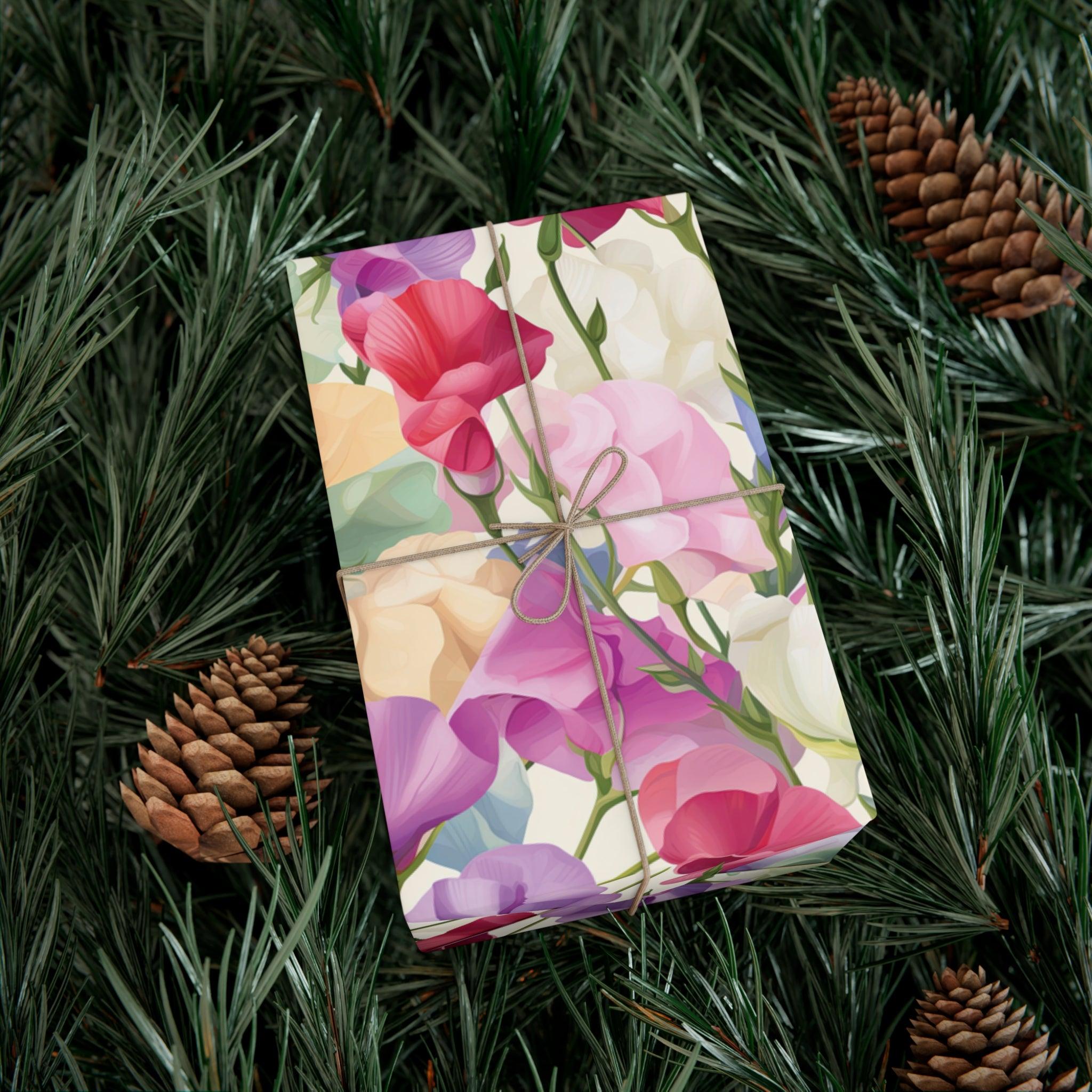 Pink Purple Blue BOHO 3D Illusion Wildflowers Gift Wrap it's Perfect for Weddings, Bridal & Baby Showers Eco-Friendly, Vibrant Design in Matte/Satin, All Occasion - MRSBYVALLE