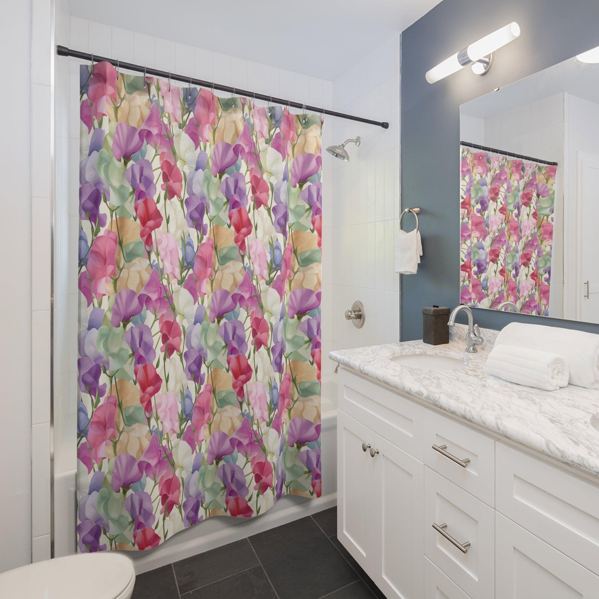 Pink Purple Blue Yellow Boho Chic Pastel Spring Colors Shower Curtain 71x74 Inches Nature-Inspired Oasis in Your Bathroom Housewarming New House Gift Newlywed Wedding Gift - MRSBYVALLE