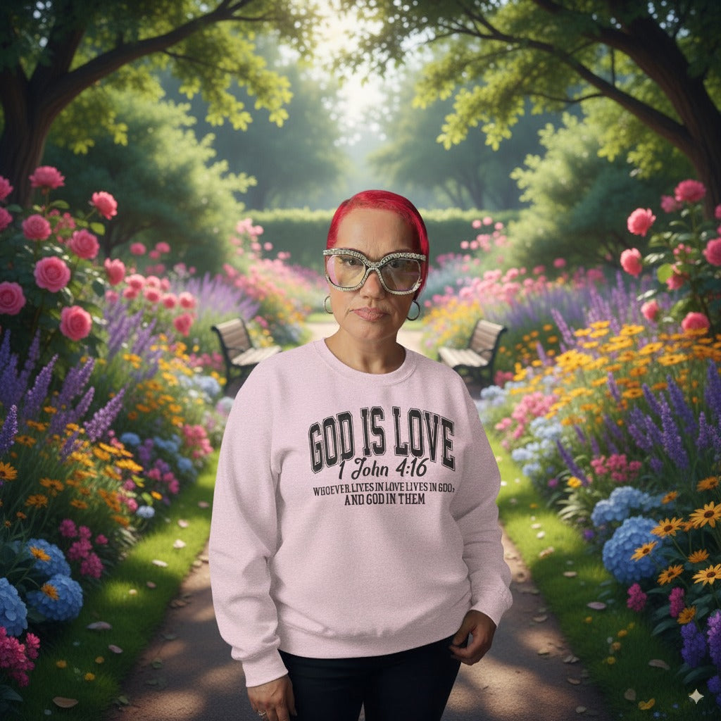 God Is Love Sweatshirt | 1 John 4:16 Bible Verse Christian Apparel | Faith-Based Unisex Crewneck | Inspirational Religious Gift Christians