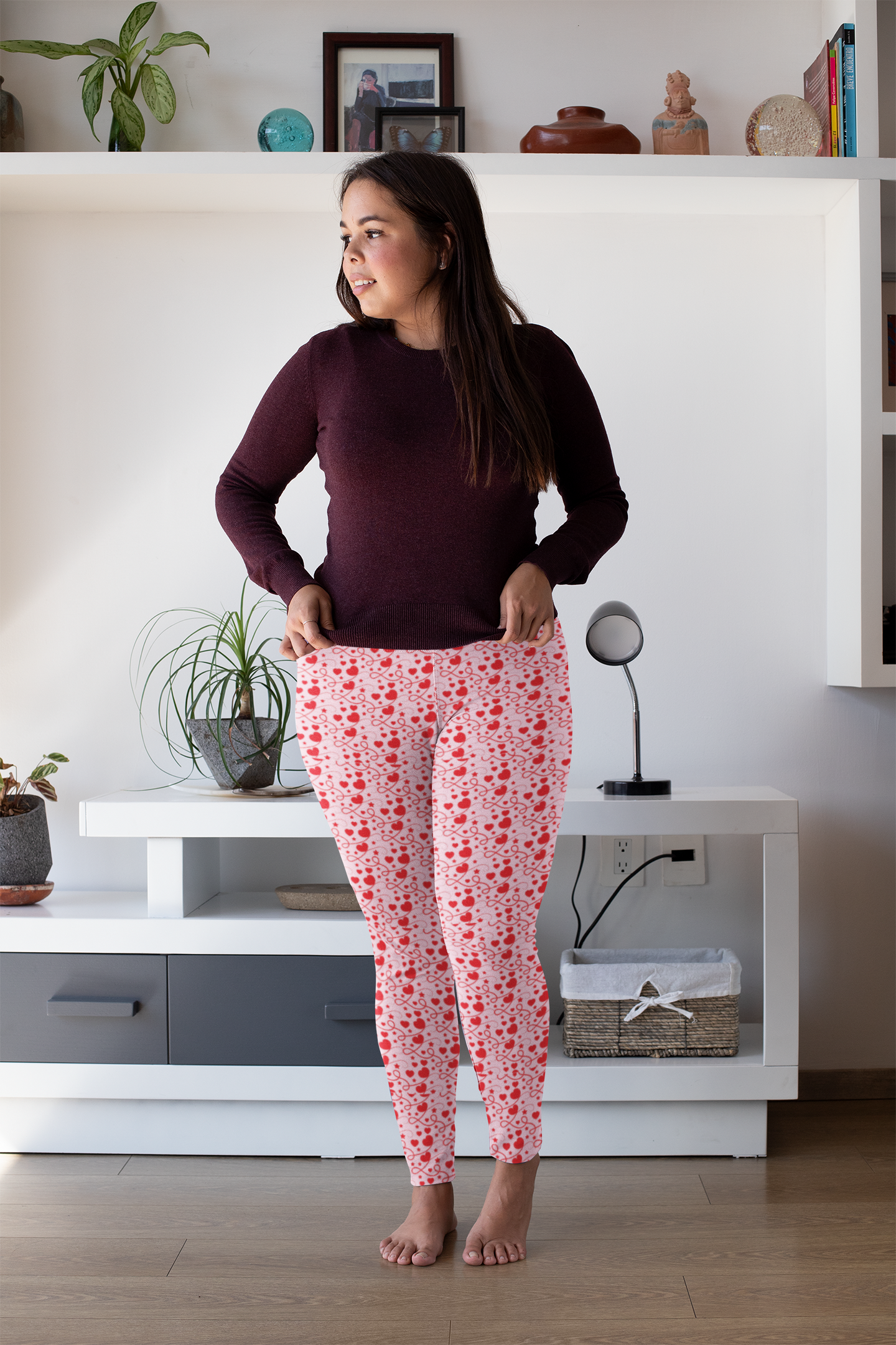 Red Hearts Women's Casual Leggings Stylish, Comfortable High-Waisted Yoga Pants for Everyday Wear, Workout, and Lounge – Perfect Gift Idea for Her – Available in Plus Sizes - MRSBYVALLE